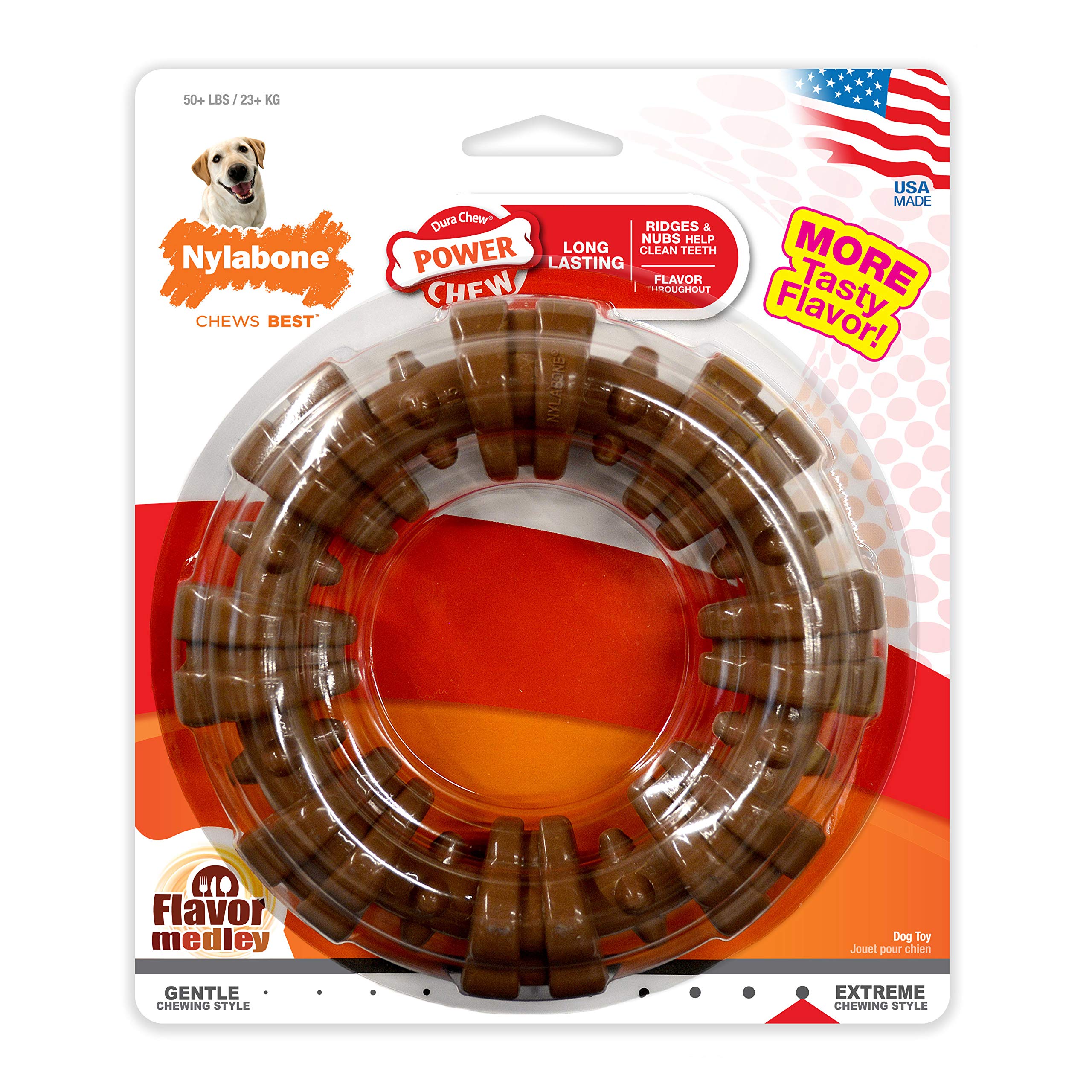 Nylabone Power Chew Textured Dog Chew Ring Toy - Tough and Durable Dog Chew Toy - Indestructible Dog Toys for Aggressive Chewers