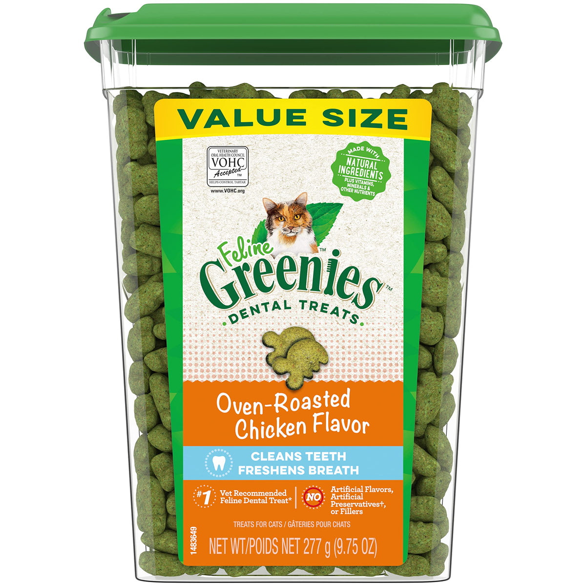 Greenies Feline Adult Dental Cat Treats, Oven Roasted Chicken Flavor, 9.75 Oz. Tub