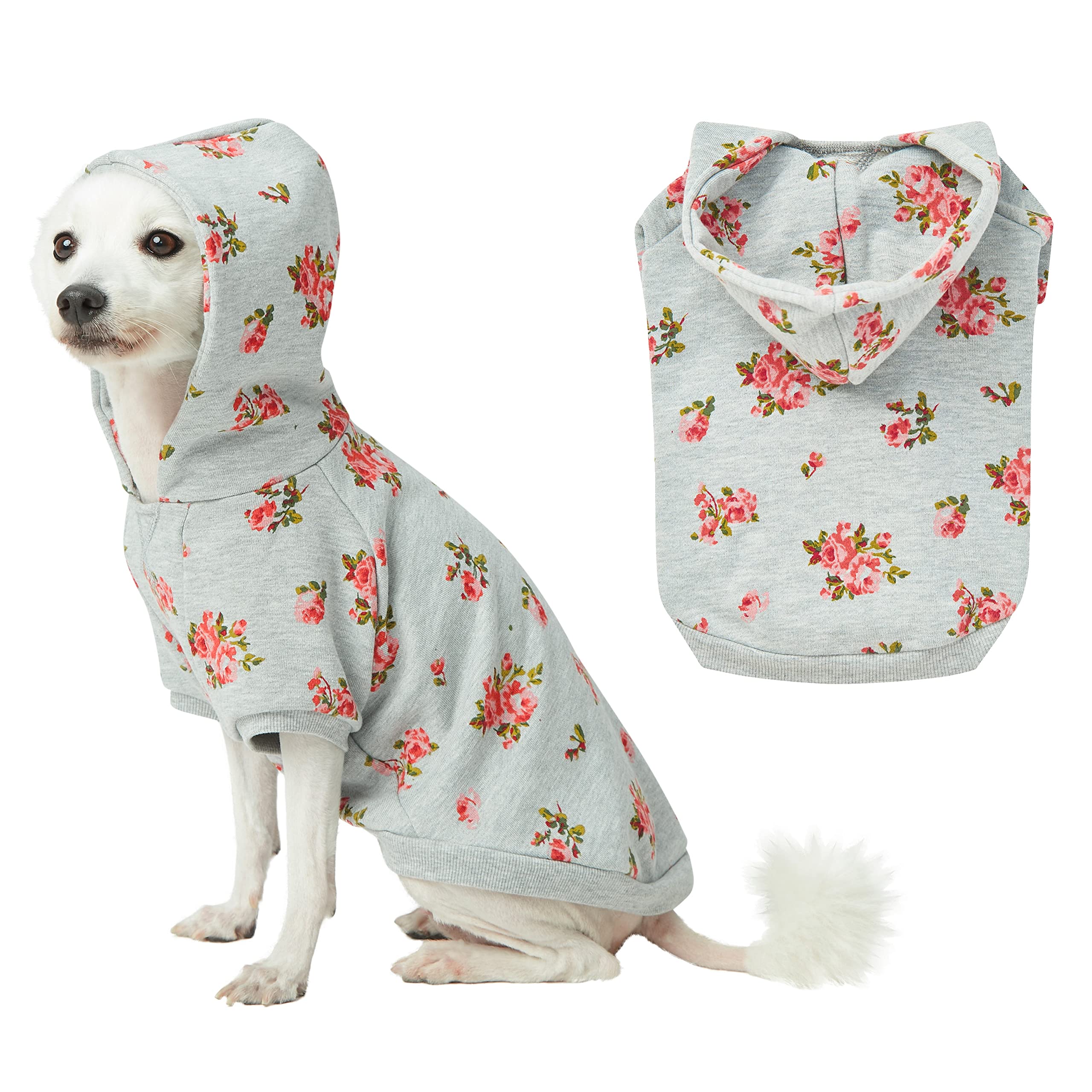Blueberry Pet Christmas Sweater Dog Hoodie - Stylish Grey Rose Flower Pullover Fleece Dog Sweater Vest, Dog Clothes & Pajamas, D