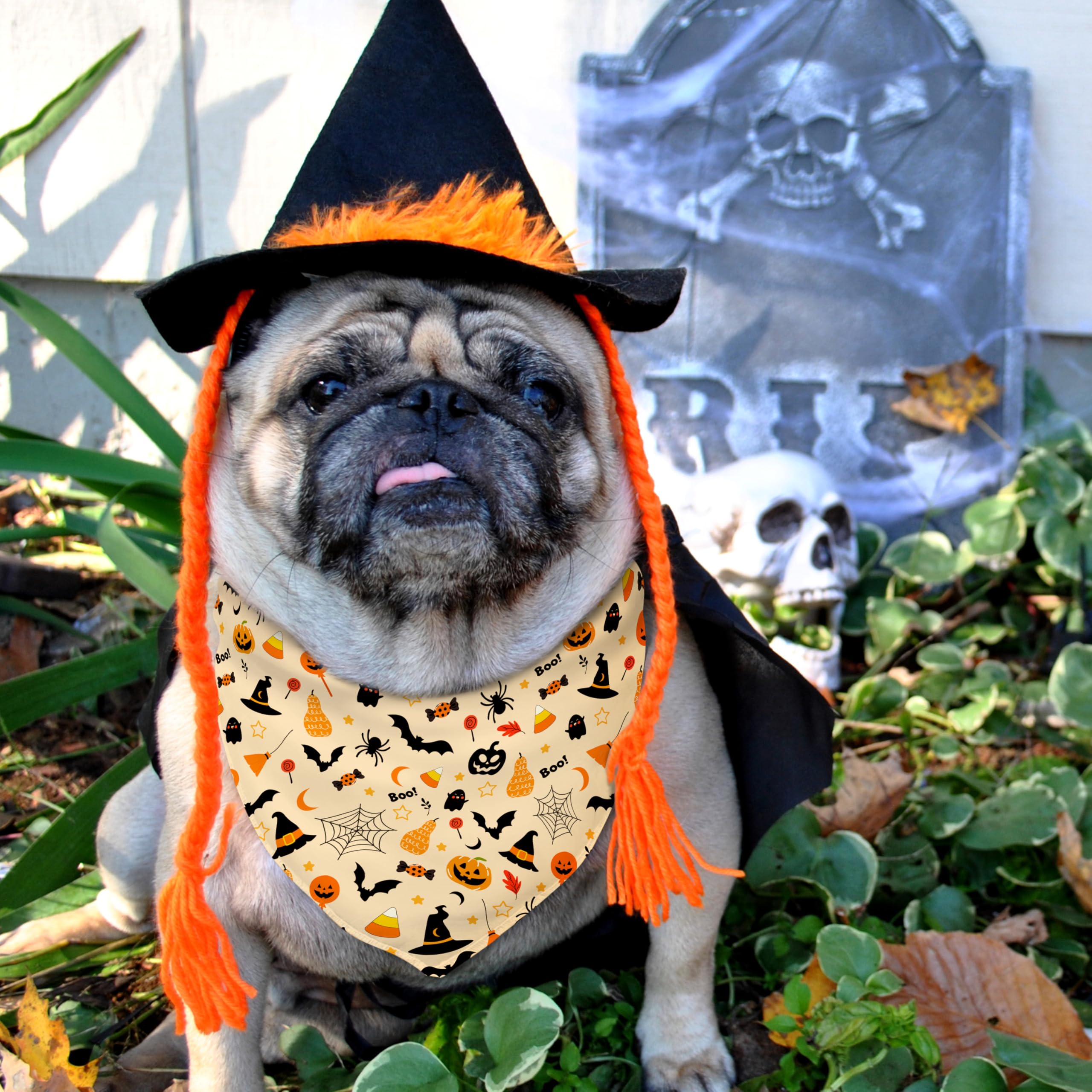 Fall Halloween Dog Bandanas Reversible 2 Pack Large, Orange Black Spider Web Ghost Cute Halloween Pet Bandanas For Dogs Adjustab