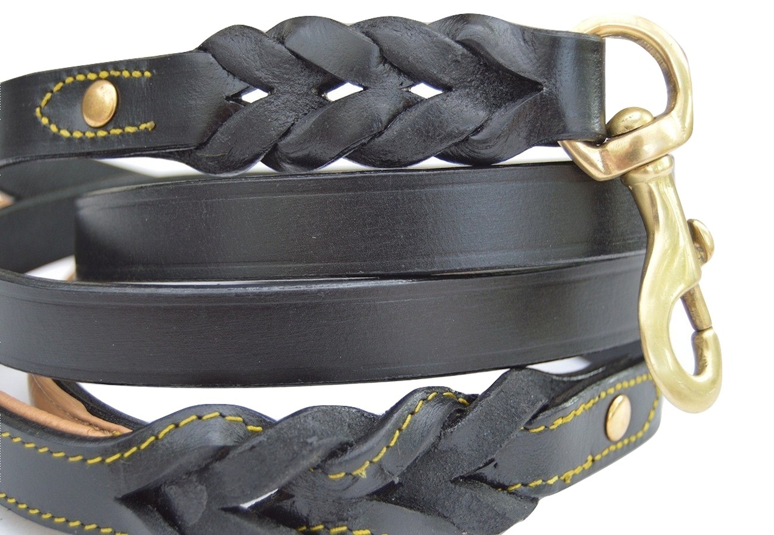 Soft Touch Collars Black Heavy Duty Leather Braided Dog Leash, 6Ft X 3/4 Inch With Padded Handle