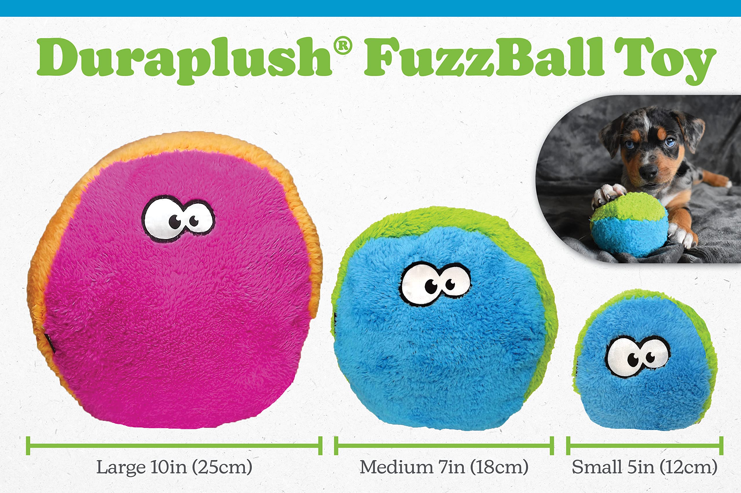 Cycle Dog Duraplush Medium Blue Green Fuzz Ball : Eco-Friendly And Durable Toy For Dogs, Made In Usa With Recycled Materials, Pe
