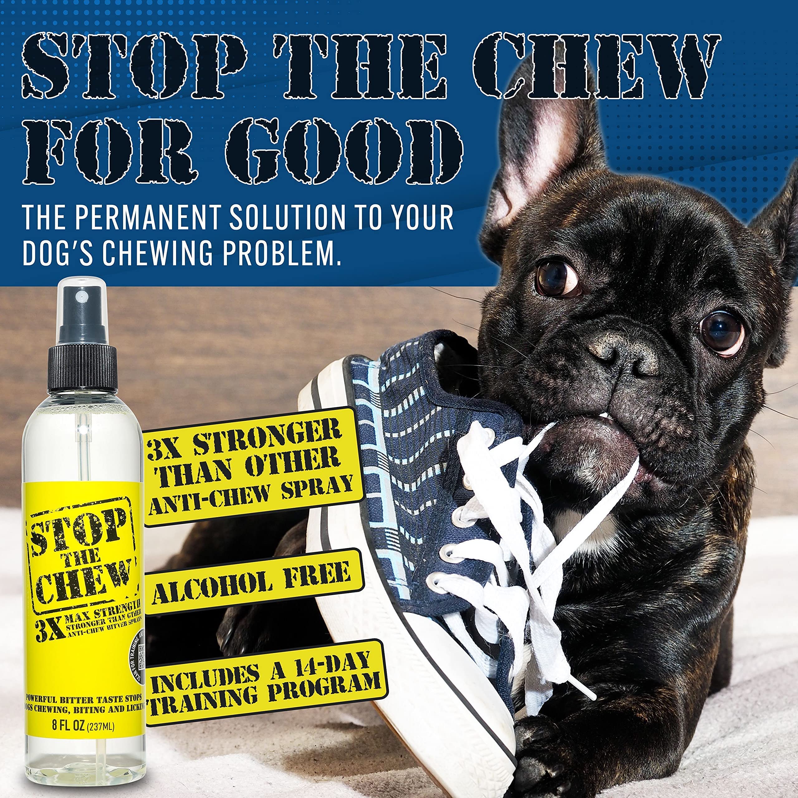 EBPP Stop The Chew 3X Strength Anti Chew Spray for Dogs - No Chew Spray for Puppies - Alcohol Free Dog Deterrent Spray - Bitter