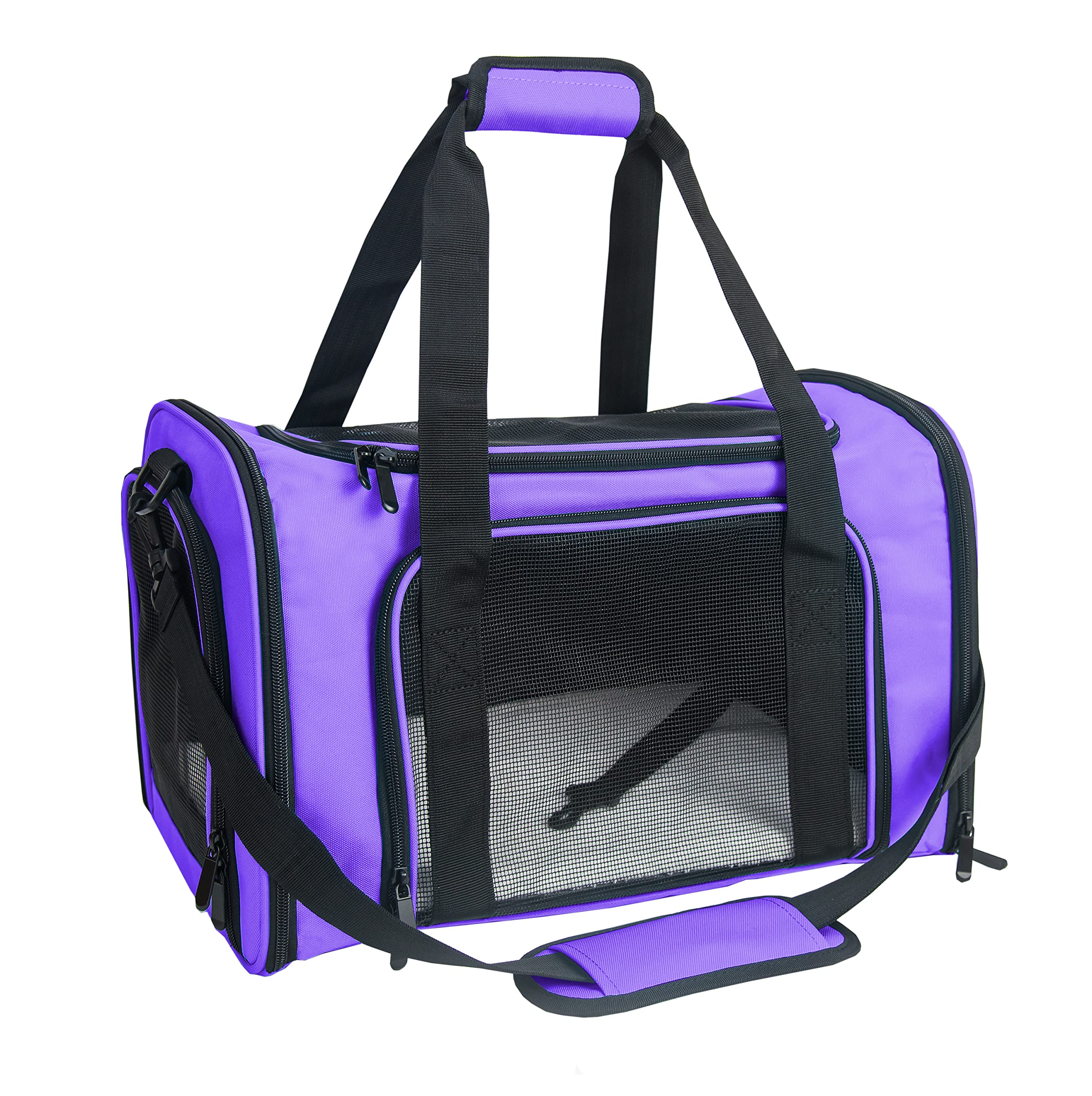 Nextfri Soft Sided Carrier For Small Medium Cats Dogs,Removable Pad Collapsible Travel Pet Carrier Large Purple