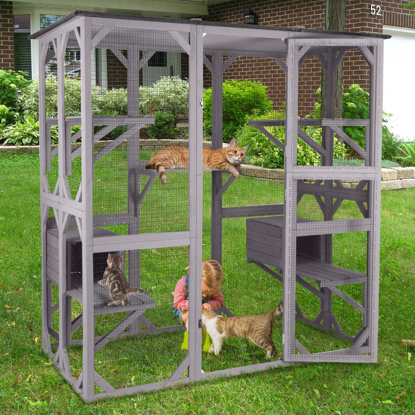 Aivituvin Catio Outdoor Cat Enclosure Extra Large Wooden Cat Cage Condo Playpen For Multiple Cats Waterproof Cover For Indoor Ou