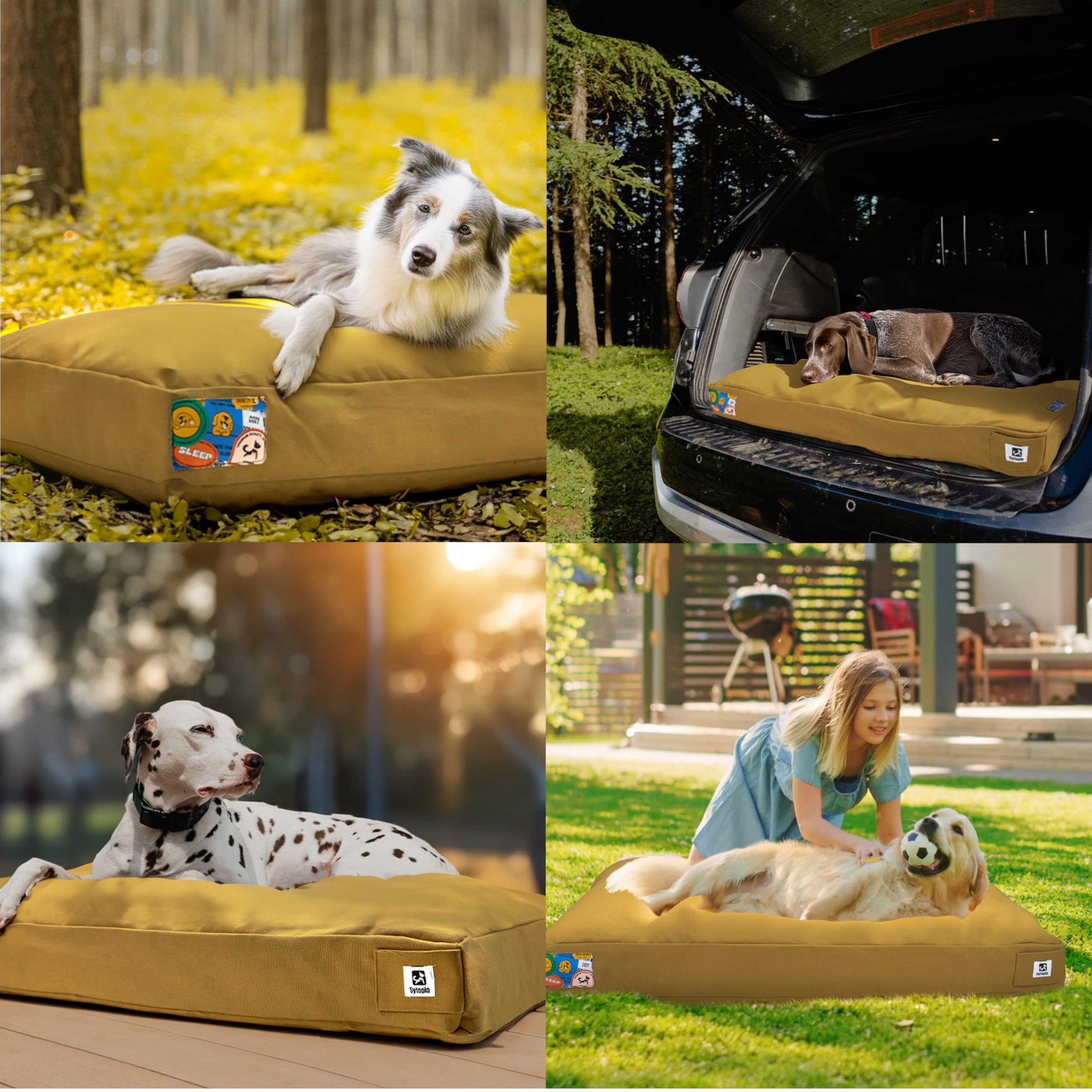 Sytopia 42 Inch Indestructible Canvas Dog Bed, Chew Proof Outdoor Pet Bed Xl, Waterproof Washable Removable Cover, Yellow