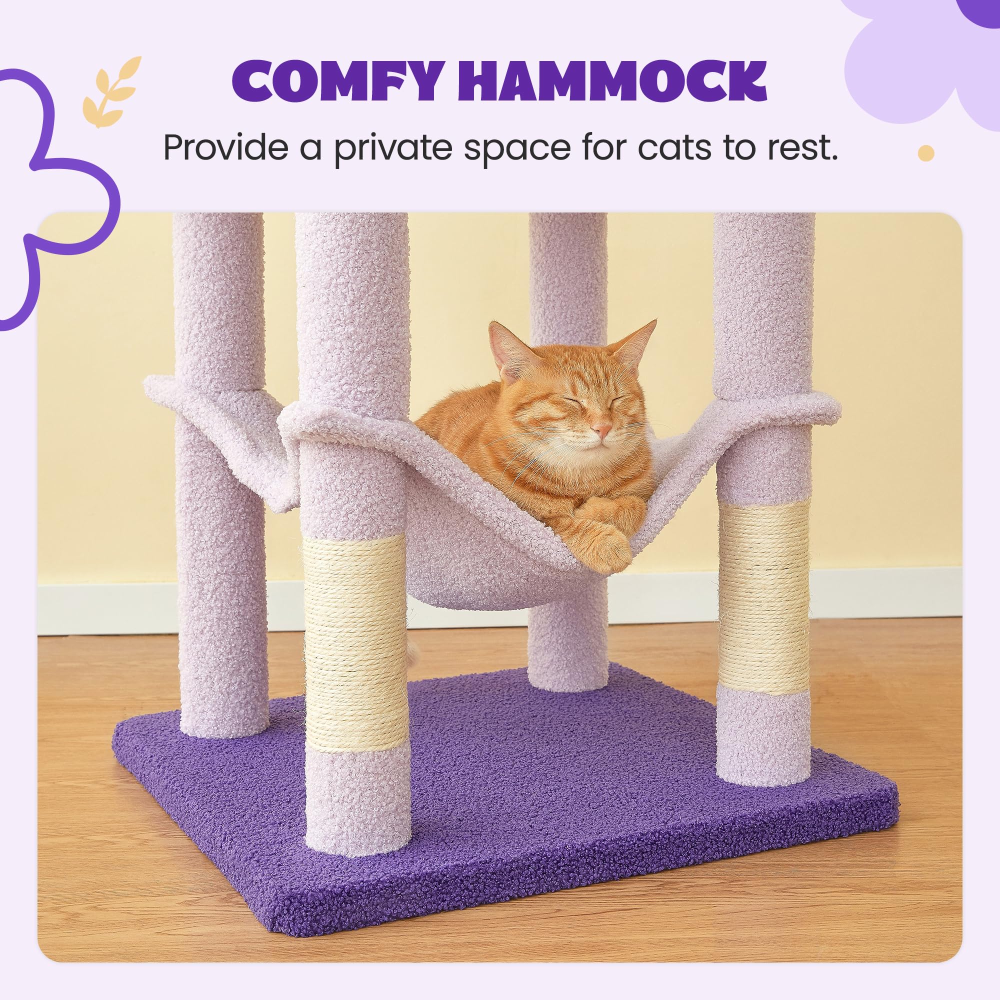 Mwpo Flower Cat Tree For Indoor Cats, 63.8 Inches Multi-Level Cat Tower With Sisal-Covered Scratching Posts, Padded Platform, Ha
