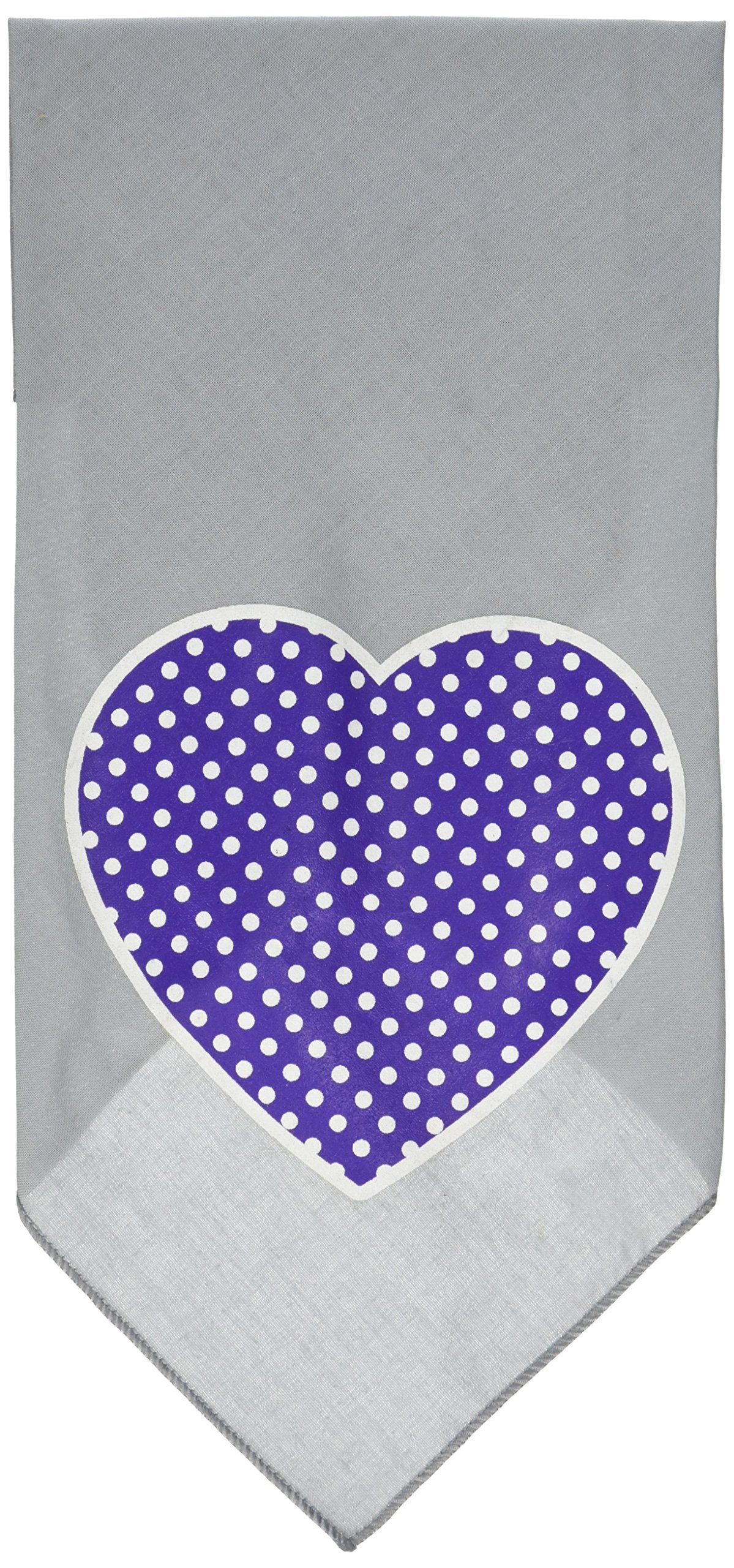 Pet and Dog Bandana Screen Printed, &quot;Purple Swiss Dot Heart&quot; Grey Large