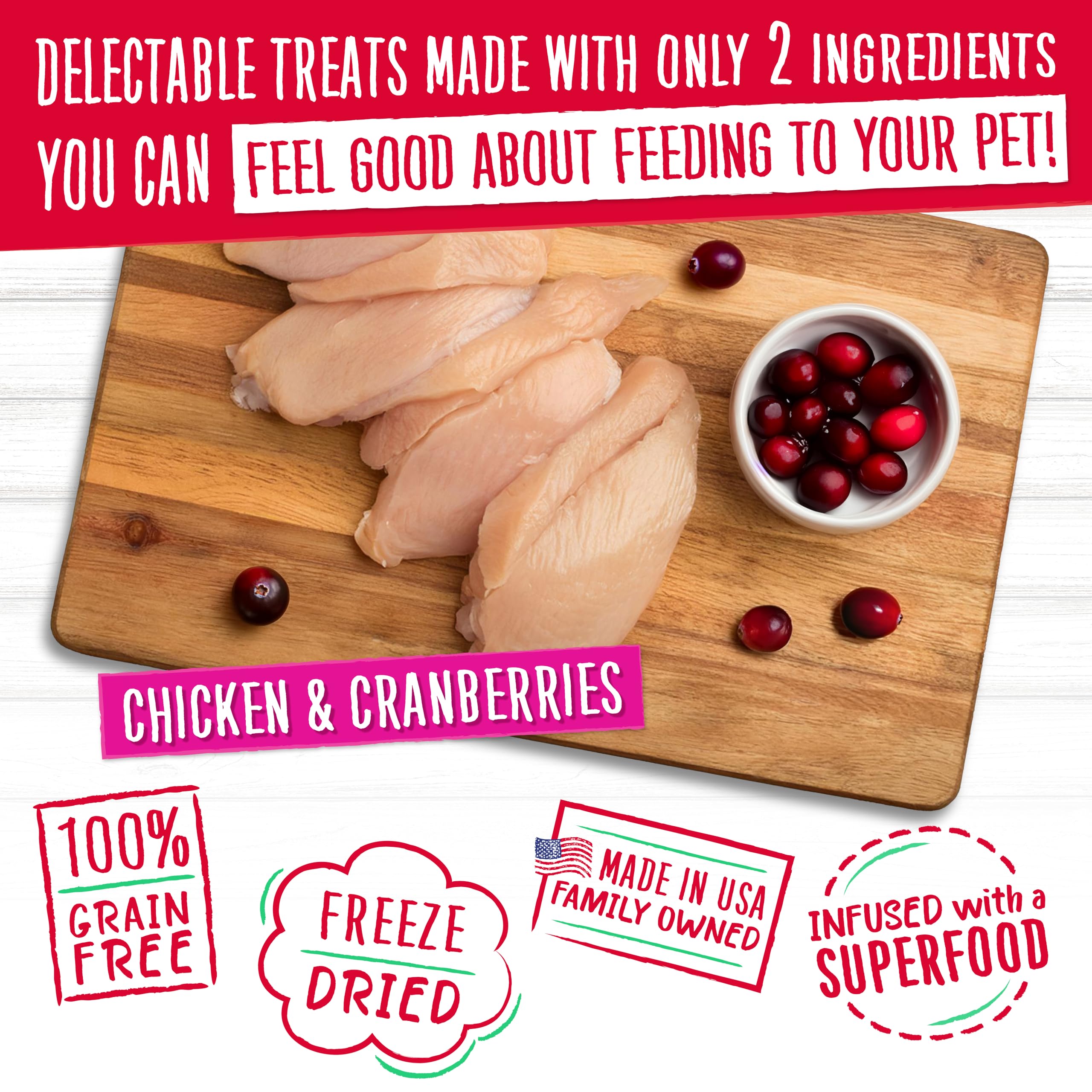 Charlee Bear Grain Free Meaty Bites Dog Treats, Chicken & Cranberries, 2.25 oz, High Protein Training Treats, Made in USA