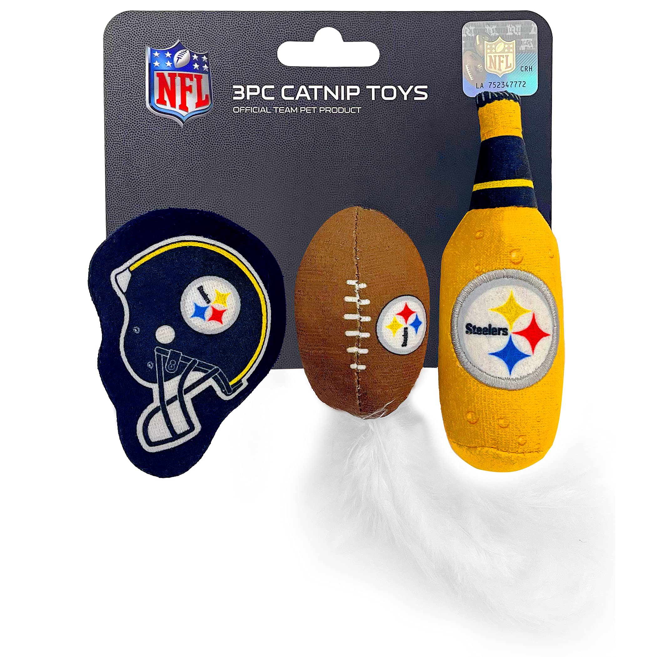 BEST PLUSH CAT TOY NFL PITTSBURGH STEELERS Complete Set of 3 piece Cat Toys filled with Fresh Catnip. Includes: 1 Helmet Cat Toy