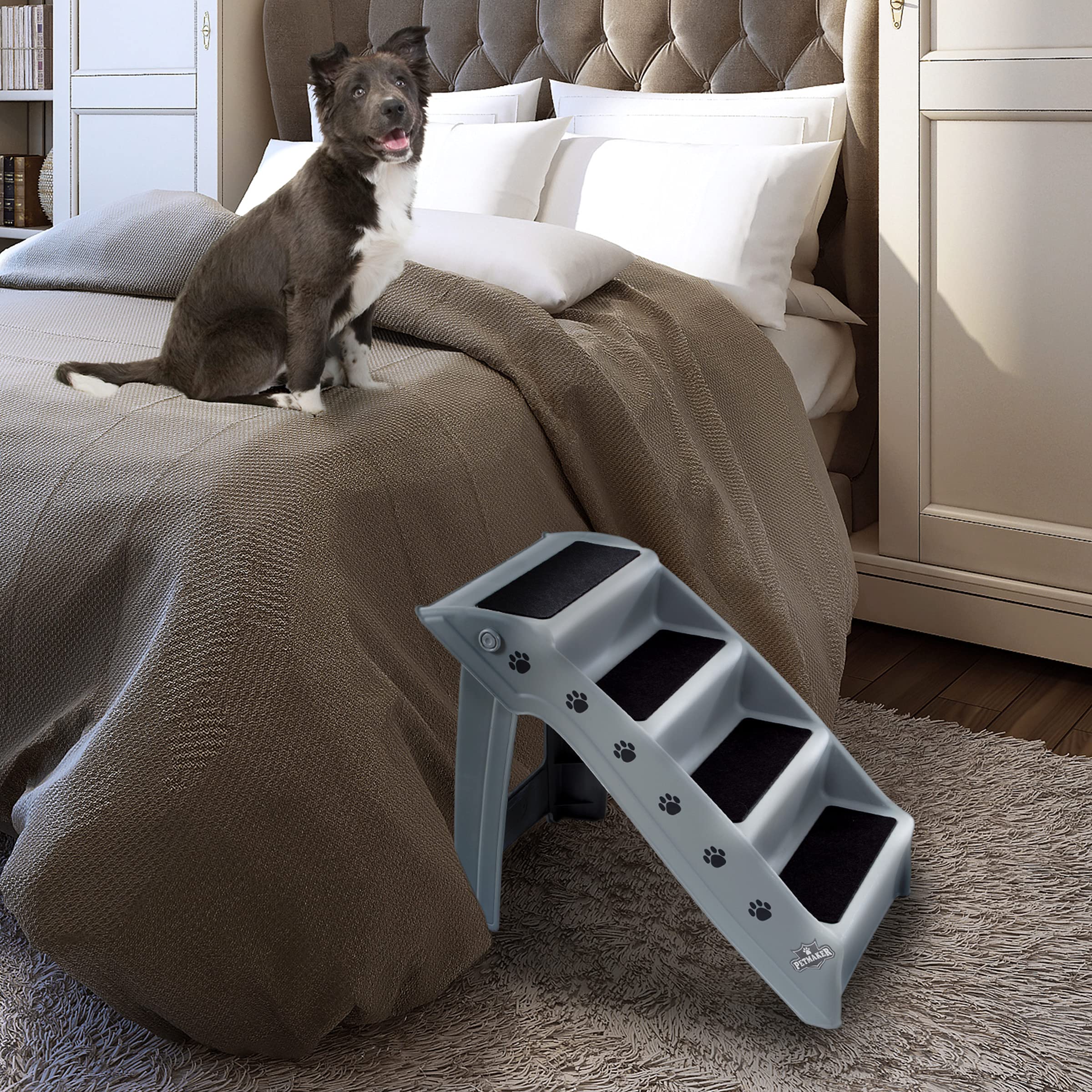 Dog Stairs - Pet Stairs With 4-Step Design For Beds, Couches, Cars - Pet Steps For Puppies, Kittens, And Small Pets By Petmaker