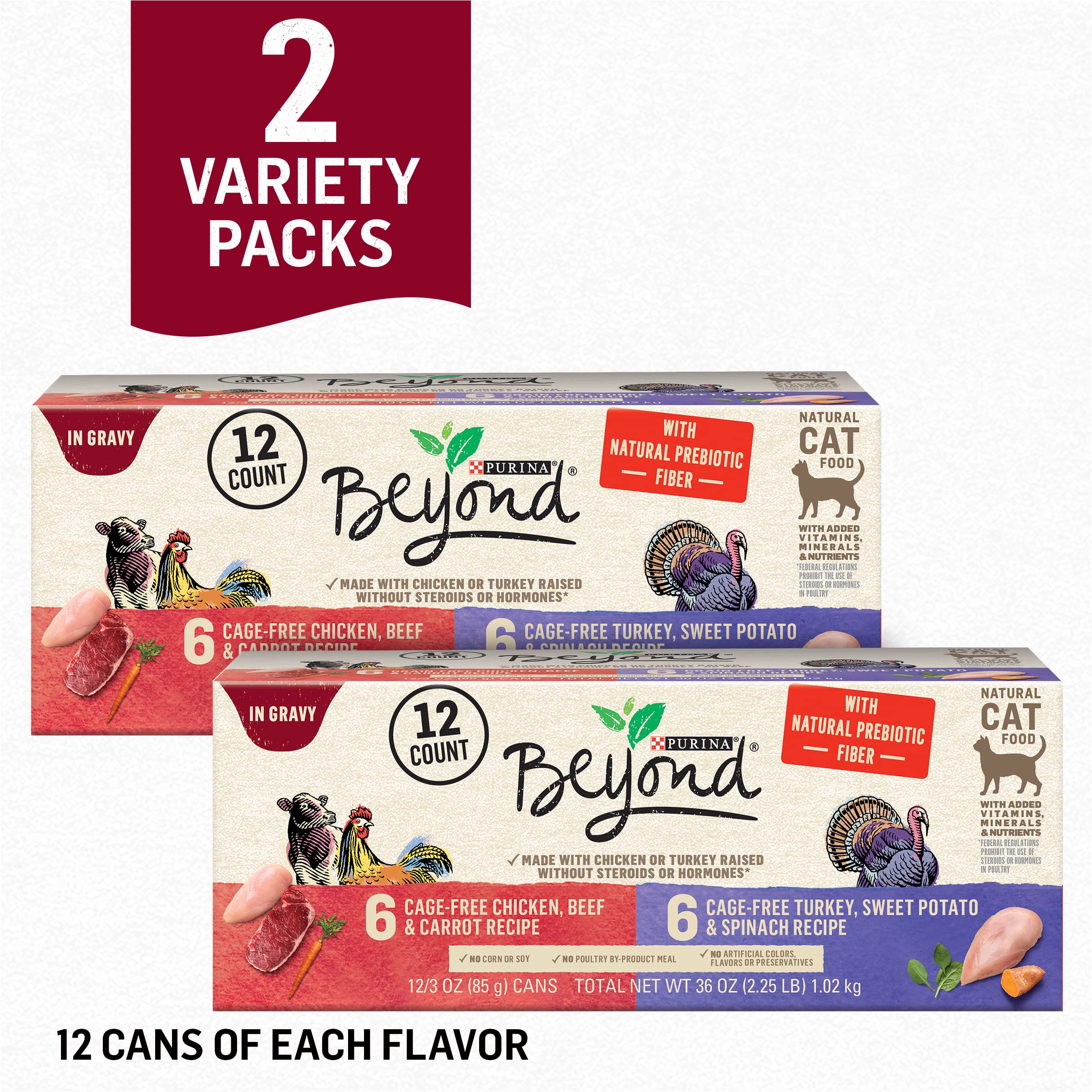 Purina Beyond Chicken, Beef and Carrot and Turkey, Sweet Potato and Spinach in Wet Cat Food Gravy 12 Ct Variety Pack - (2 Packs