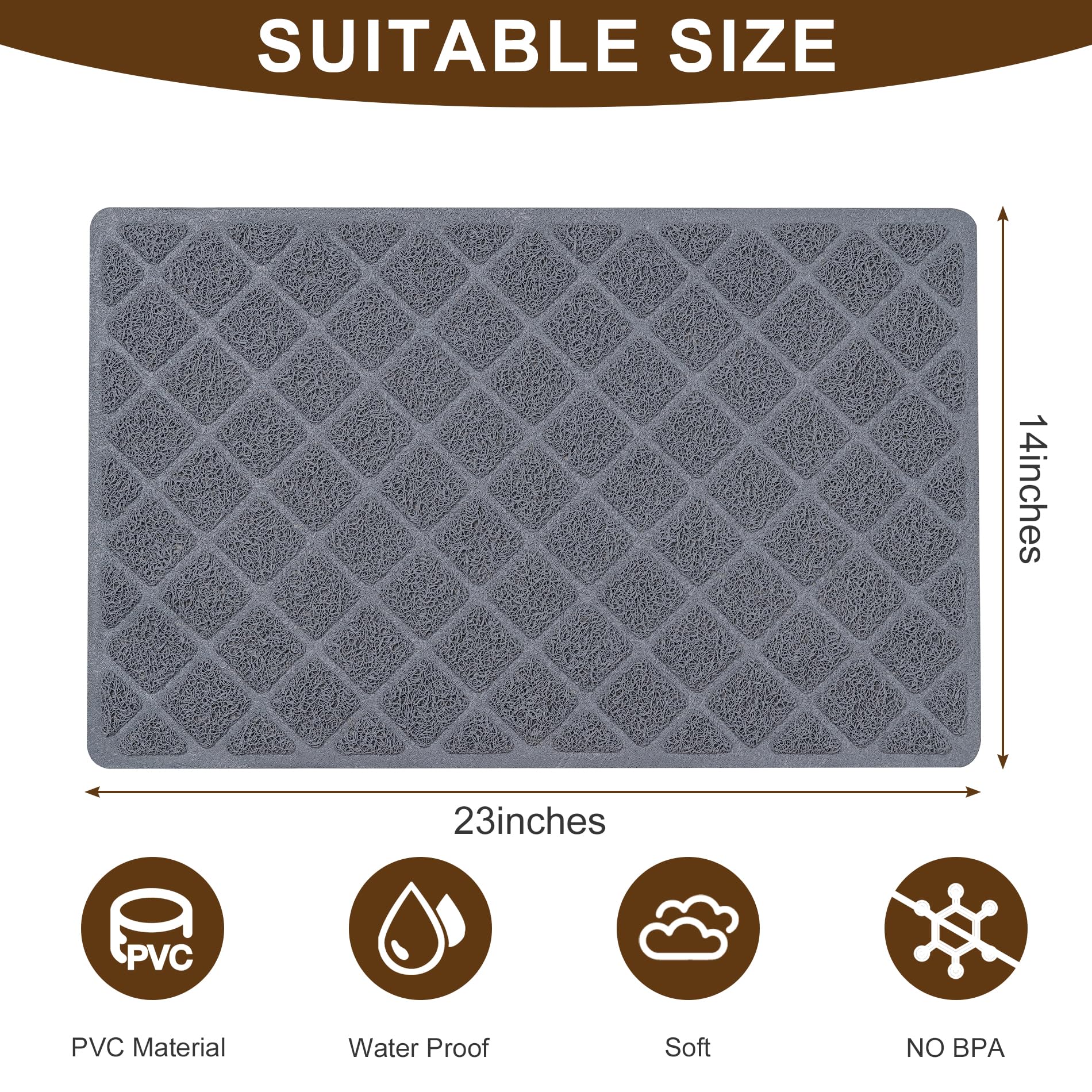 Cat Litter Mat, 23X 14 In Litter Trapping Mat Premium Durable Pvc Pad, Easy To Clean Cat Litter Box Mat, Non-Slip, Urine Waterpr