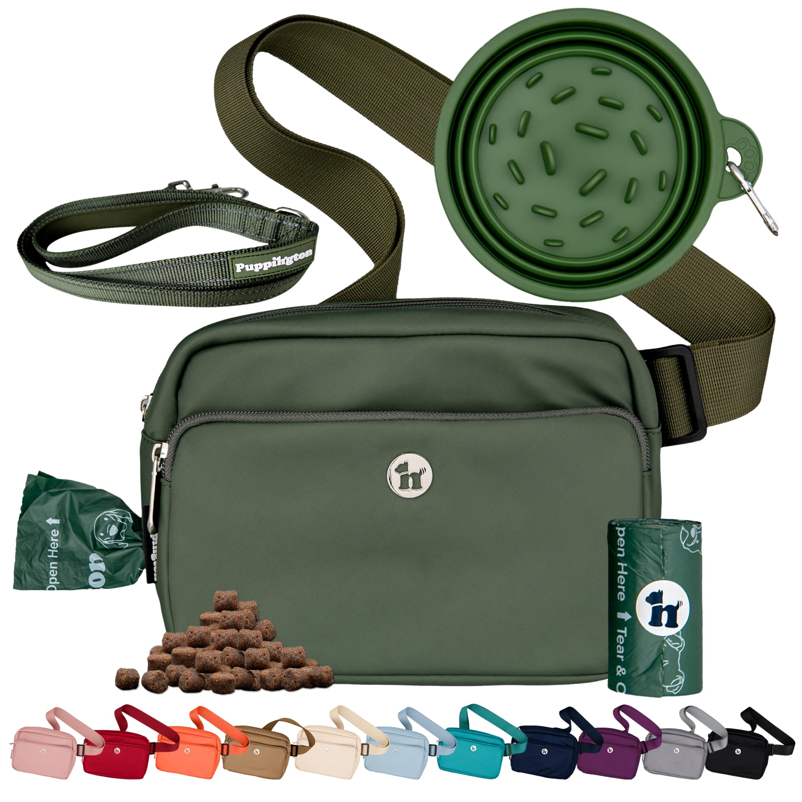 Puppington 3-in-1 Crossbody Dog Treat Pouch for Pet Training - Compostable Poop Bags, Built-In Poop Bag Dispenser, Slow-Feeding 