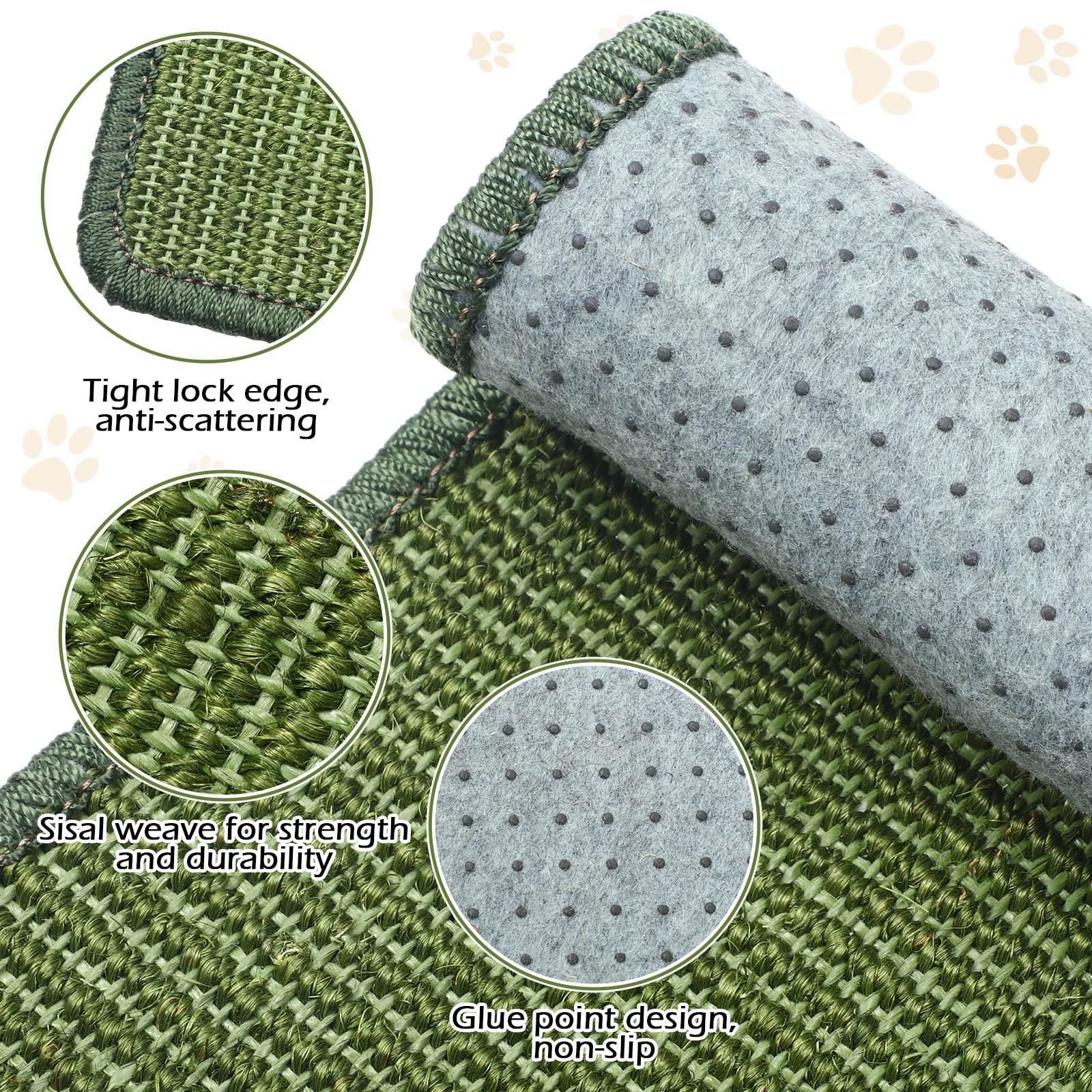 4 Pcs Cat Scratcher Mat Sisal Cats Scratch Mats Horizontal Cat Floor Scratching Pad Rug Sisal Fabric Cat Scratch Mat For Protecting Carpets Sofas And Cat Grinding Claws Green 11.8' X 15.7'