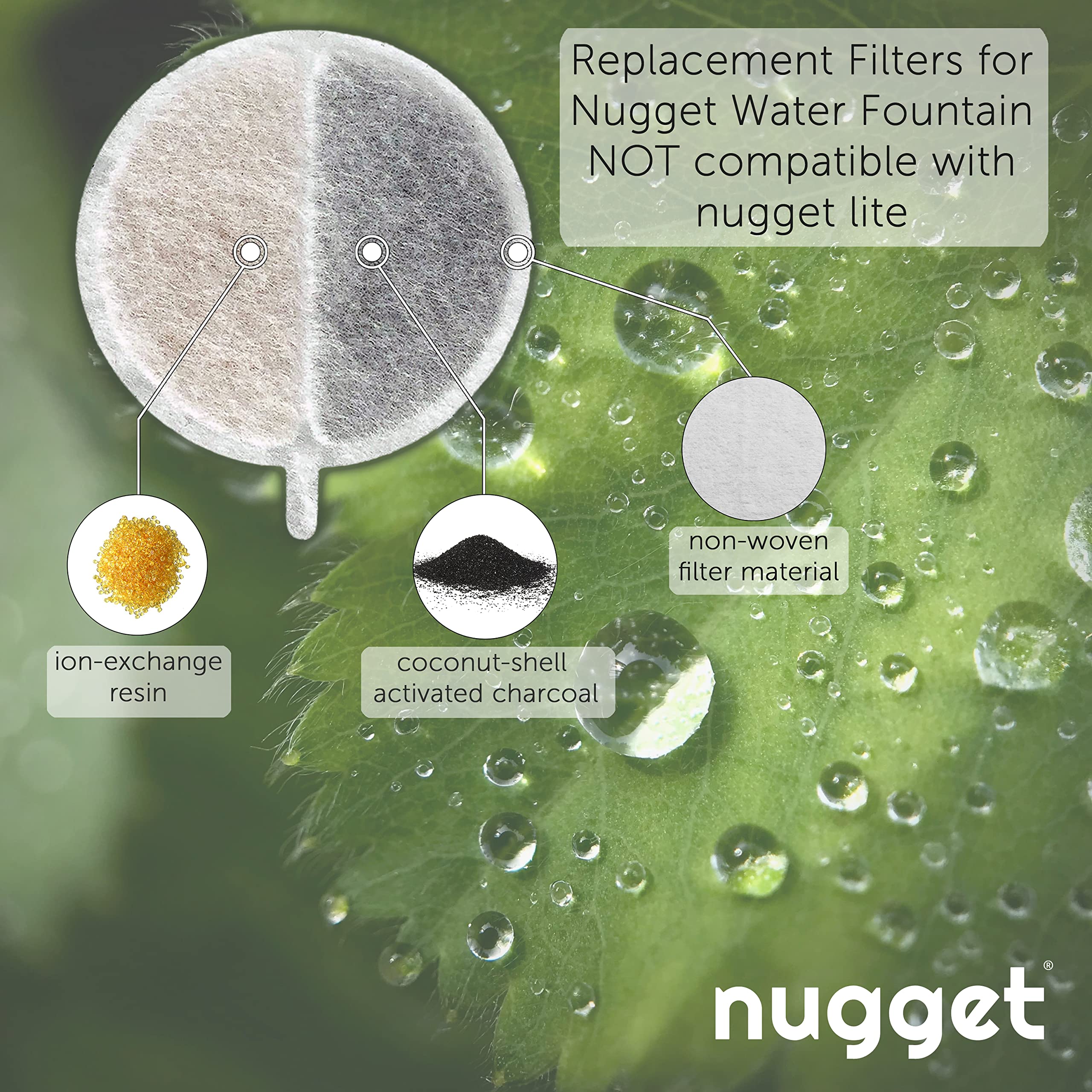 Nugget Drinking Fountain Replacement Filters (3 Pack) | Activated Charcoal And Ion Exchange Resin For Water Filtration