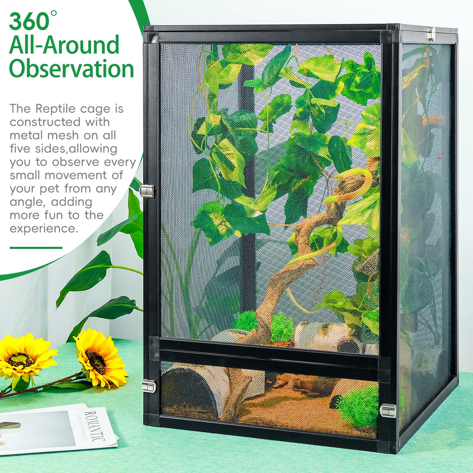 Binano 33 Gal Detachable And Foldable Reptile Butterfly Cage Terrarium, 360 Observation, Airflow, Interaction In Gecko Tank For