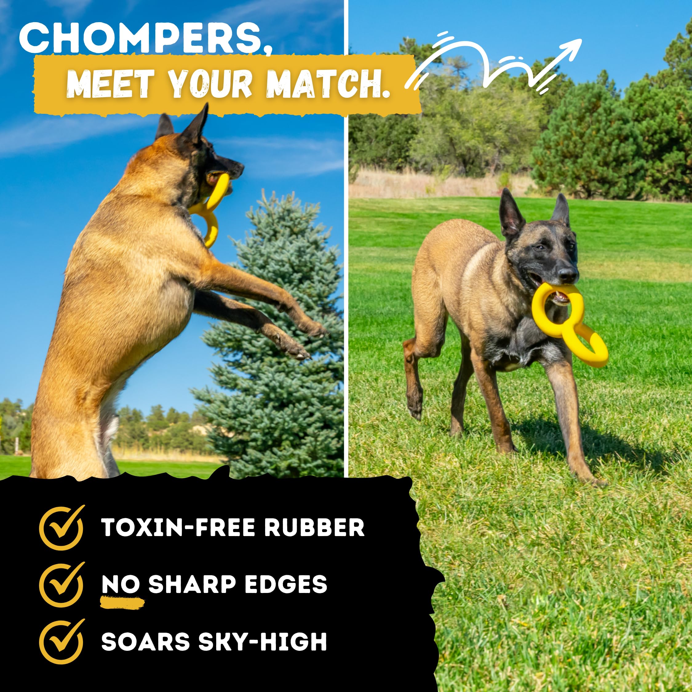 WoofBite Indestructible Tug Rings - Lifetime Replacement - Aggressive Chewers, Medium Large Breed - Non-Toxic Natural Rubber Dog