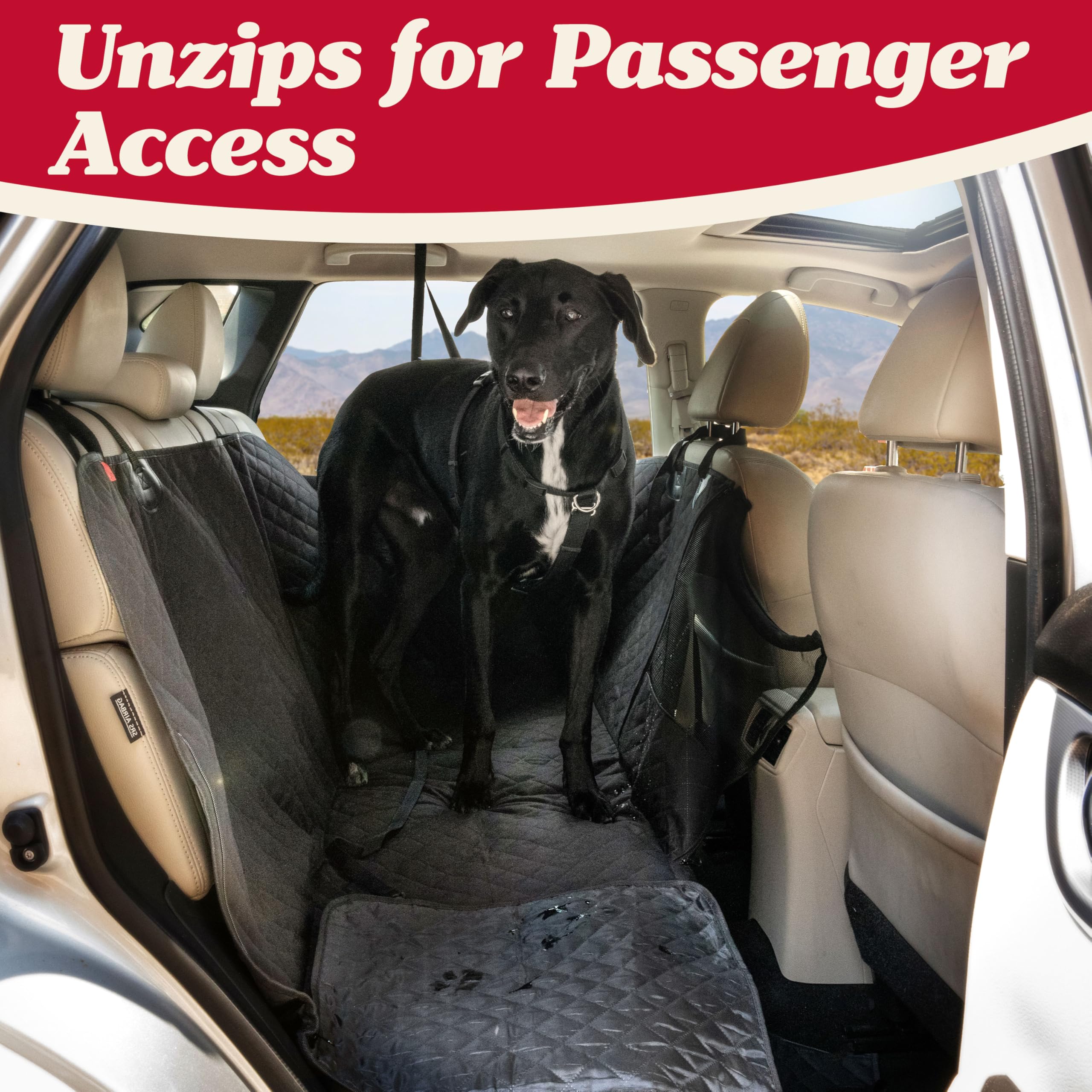 Lusso Gear Dog Car Seat Cover For Back Seat - 100% Waterproof Dog Hammock - Padded Headrest And Mesh Window - Passenger Compatib