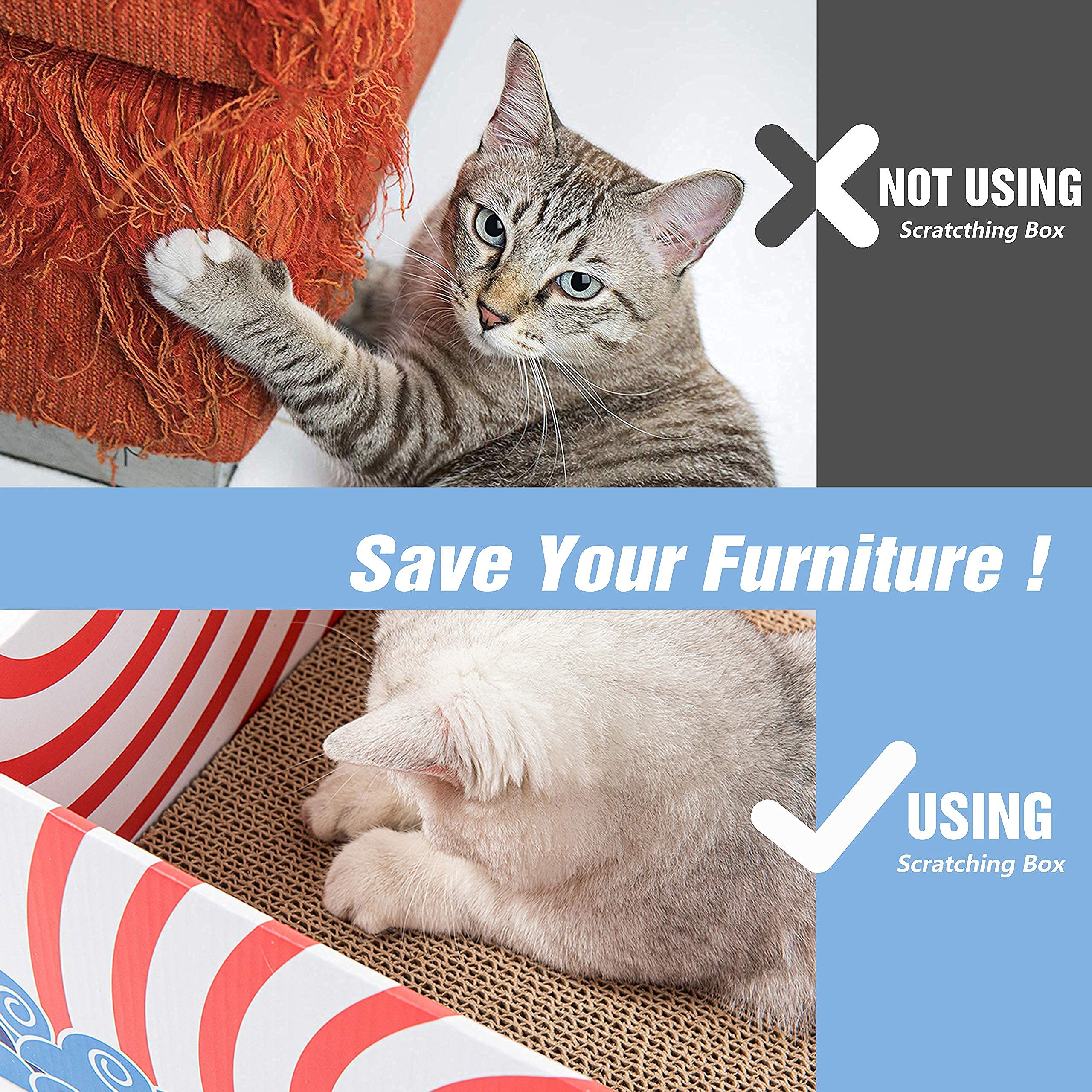 Conlun Cat Scratcher Box With Cat Scratching Pad Portable 3-Layer Corrugated Cardboard Lounger Heavy-Duty Double-Sided Cardboard Cat Scratcher And Interactive Hole Design White (Medium)