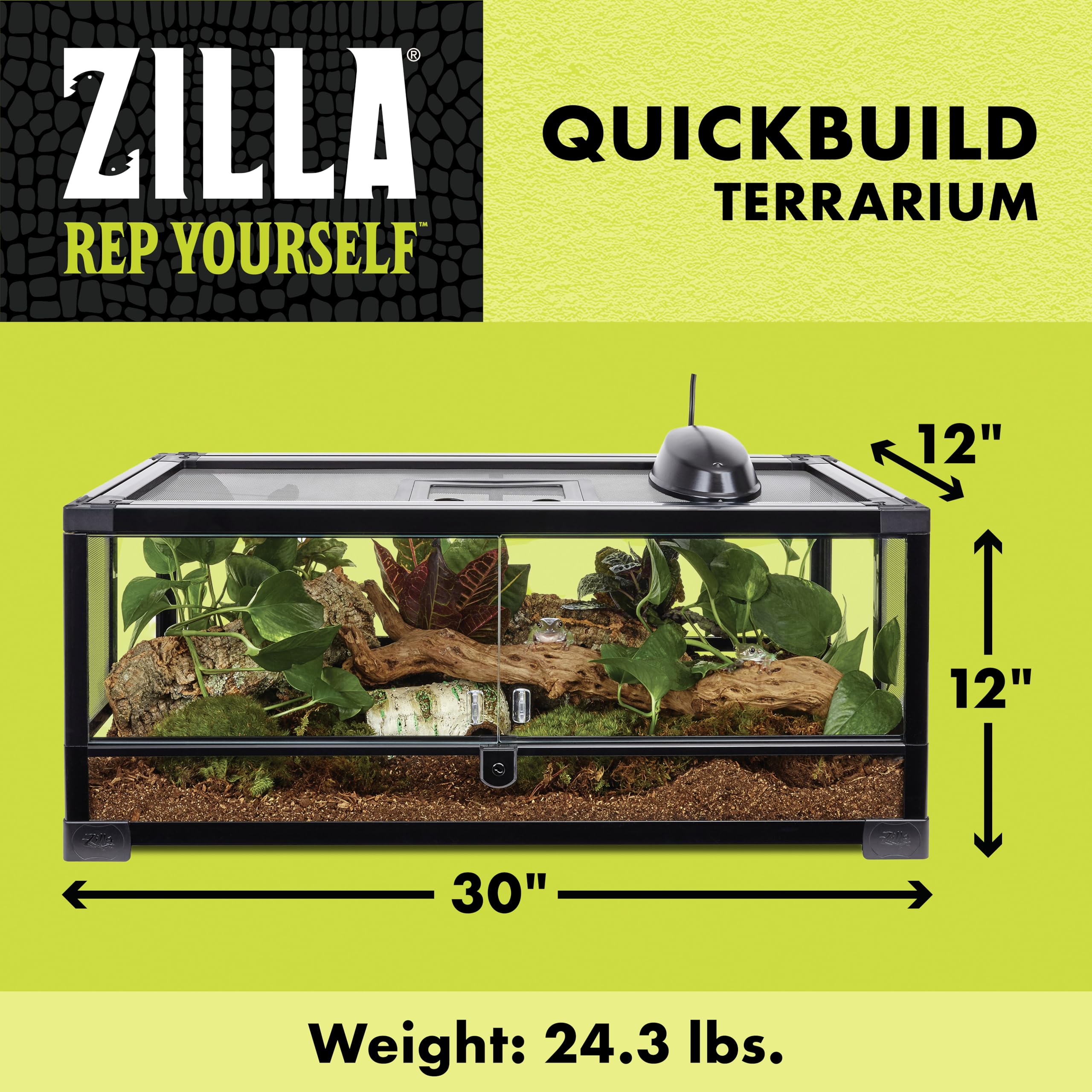 Zilla Quickbuild Reptile 20 Gallon Glass Terrarium Habitat With Swing Door For Geckos, Snakes, Lizards, Frogs, Turtles, And Tort