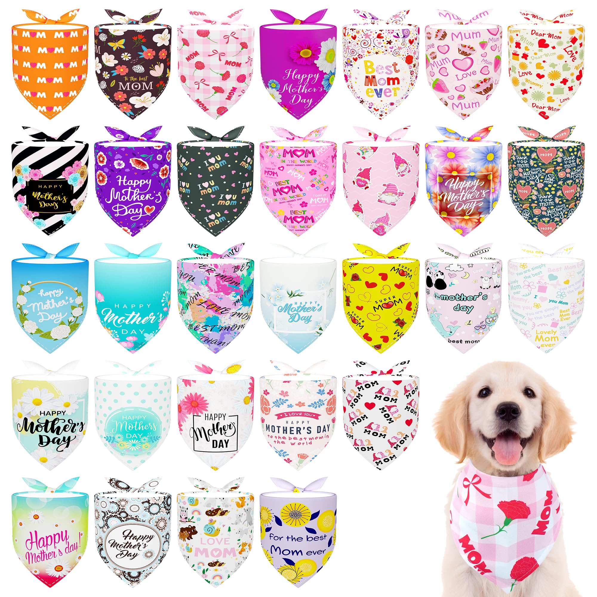 Pai Sence 30 Pcs Mothers Day Small Dog Bandanas Bulk 25 Inch Love Mom Dog Bandanas For Medium Dogs Breed Best Mom Dogs Bandana L