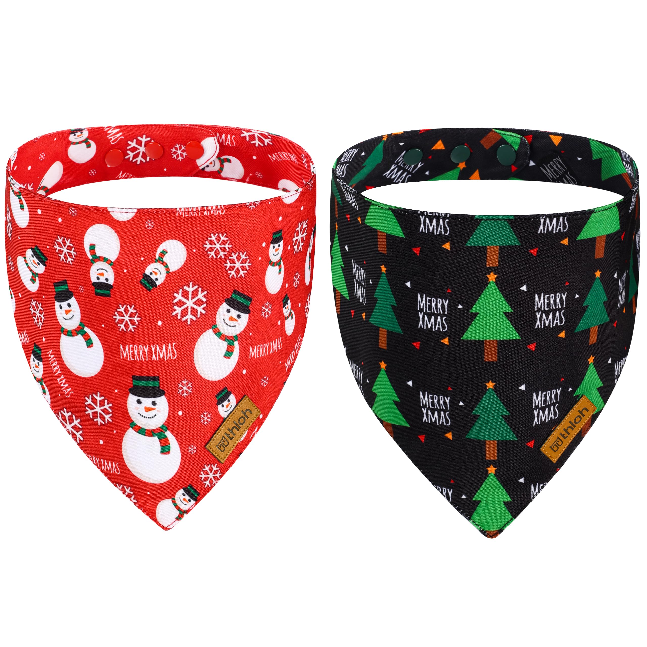 Thloh Christmas Dog Bandanas With Snap Button - 2 Pack Reversible Santa Claus Dog Scarf For Boy & Girl, Dog, Christmas Tree Holi