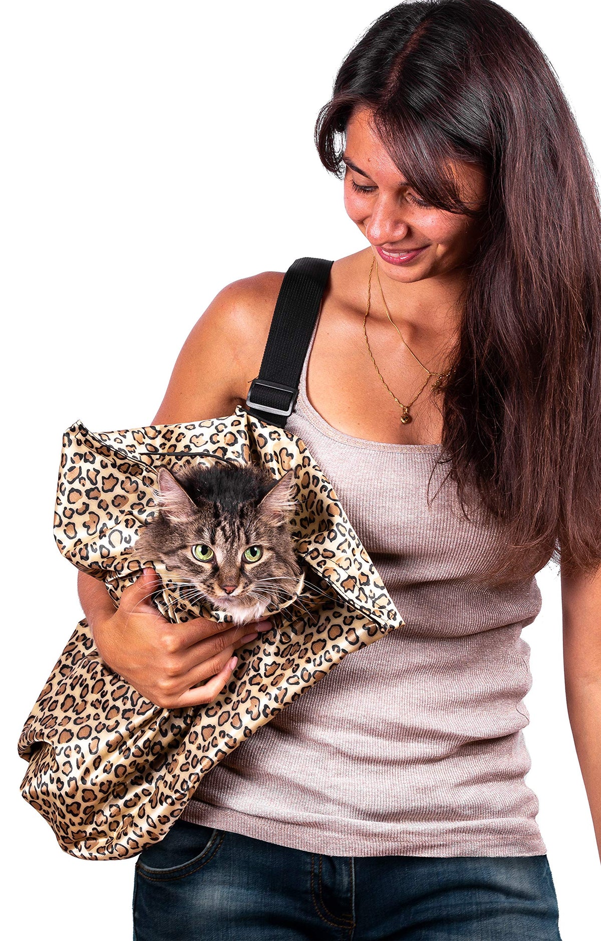 Purrfect Pouch The Original As Seen On Tv. The Comfy Cat Carrier Sling & Grooming Sack In One (Set Of 2) Washable And Folds (Leopard)