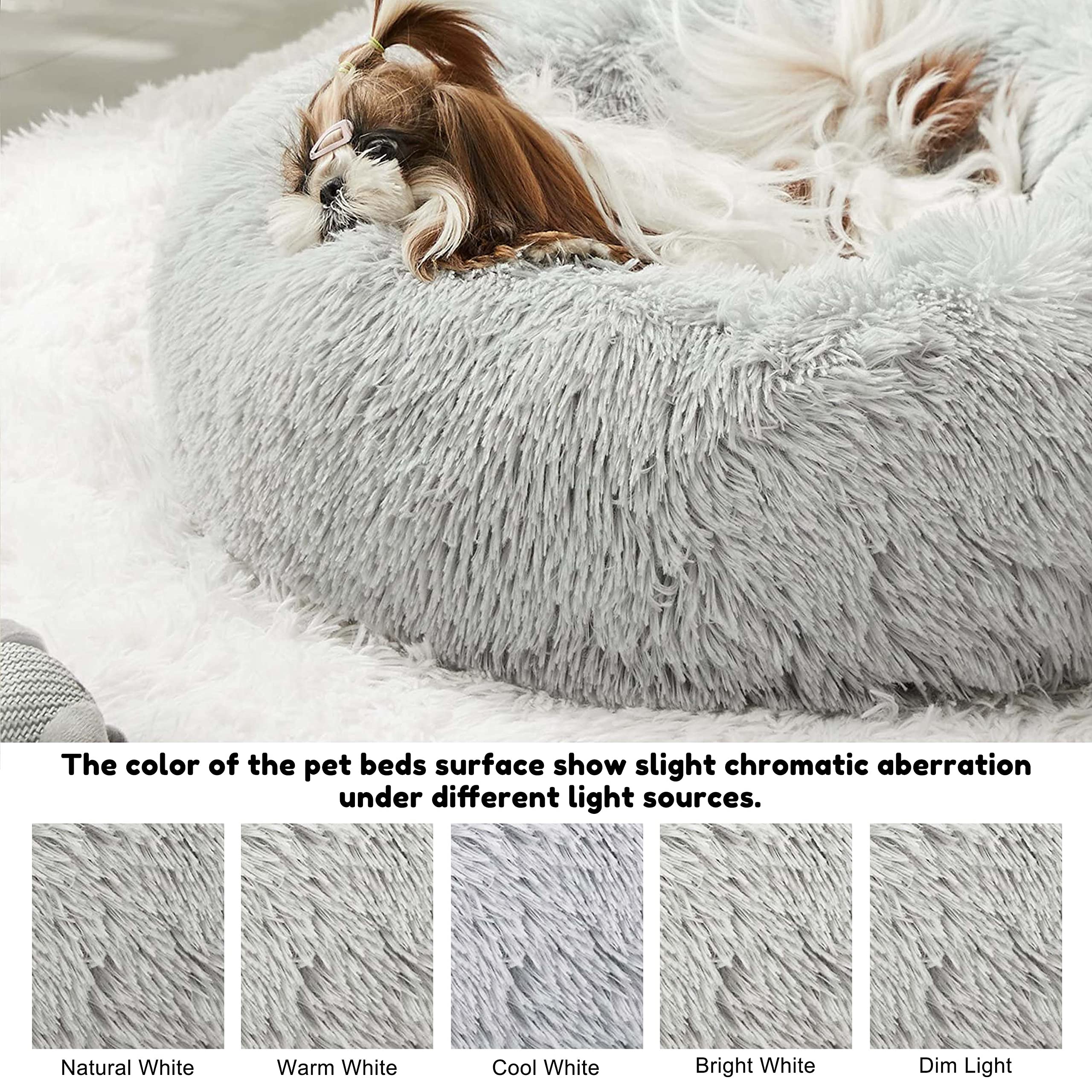 Calming Dog Bed & Cat Bed, Anti-Anxiety Donut Cuddler Beds, Cozy Soft Round Beds, Fluffy Faux Fur Plush Bed For Small Medium Dog