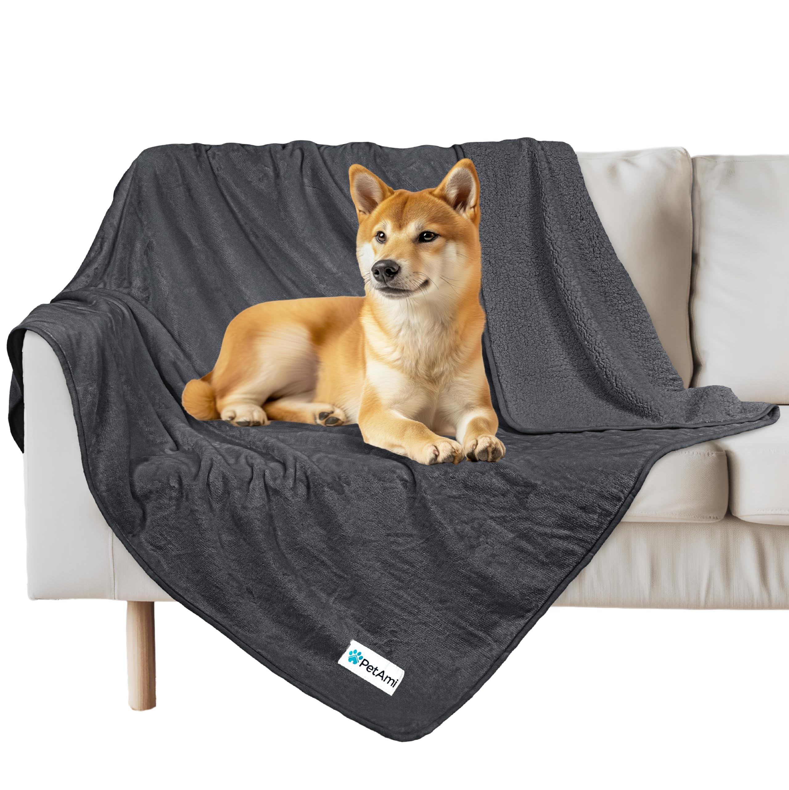 Petami Waterproof Dog Blanket For Extra Large Dogs, Pee Proof Pet Blanket For Bed Couch, Reversible Water Proof Blanket For Puppy Indoor Cat, Soft Dog Crate Cover Washable, Queen 90X90 Gray