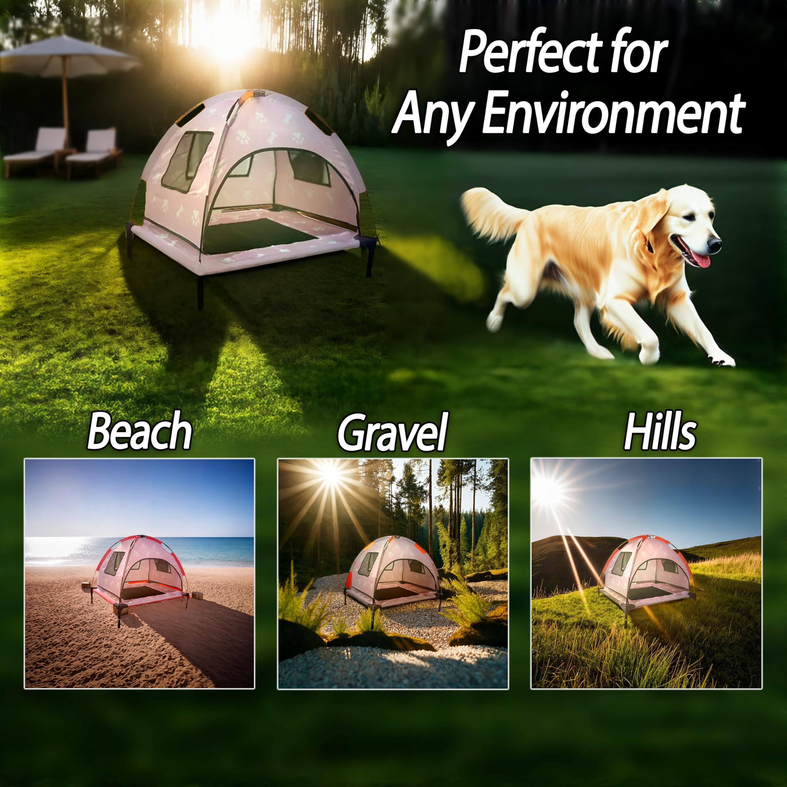 Elevated Covered Dog Bed - 36 x 36 x 30 - Dog Shade Canopy Lounger for Small & Large Dogs (Up to 110 lbs) - Portable & Durable -