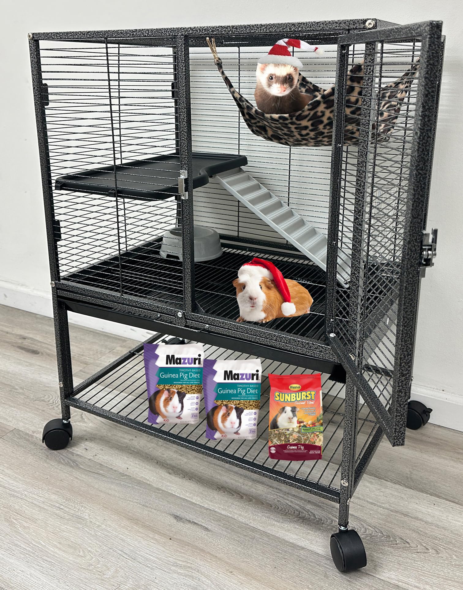 Deluxe Two Tiers Small Animal Critter Cage Chew-Proof Tight 1/2-Inch Bar Spacing For Feisty Ferret Chinchilla Rat Mice Squirrel 