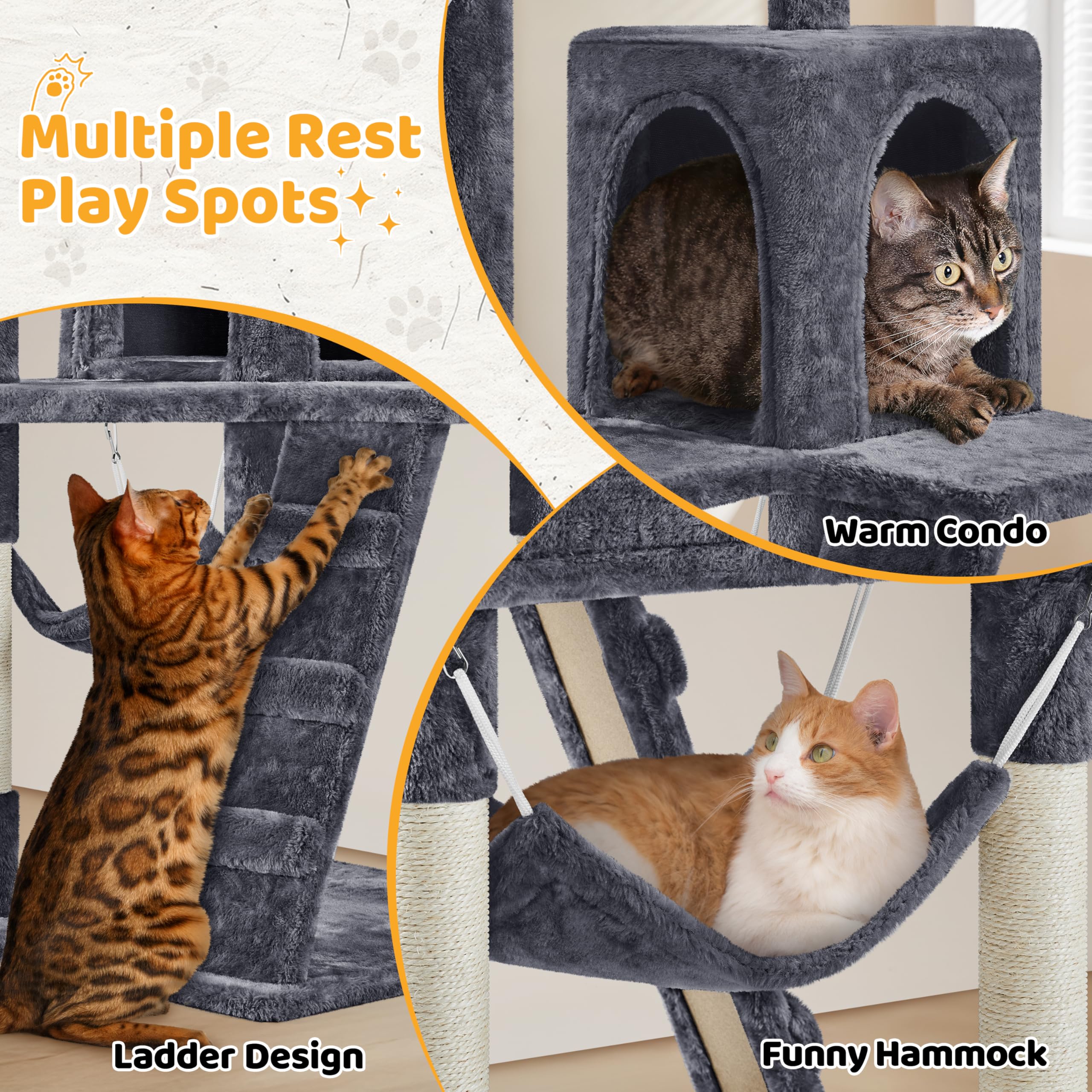 Yaheetech Cat Tree, 54In Tall Cat Tower For Indoor Cats, Multi-Level Cat Furniture With Extended Platform & Basket, Spacious Cat