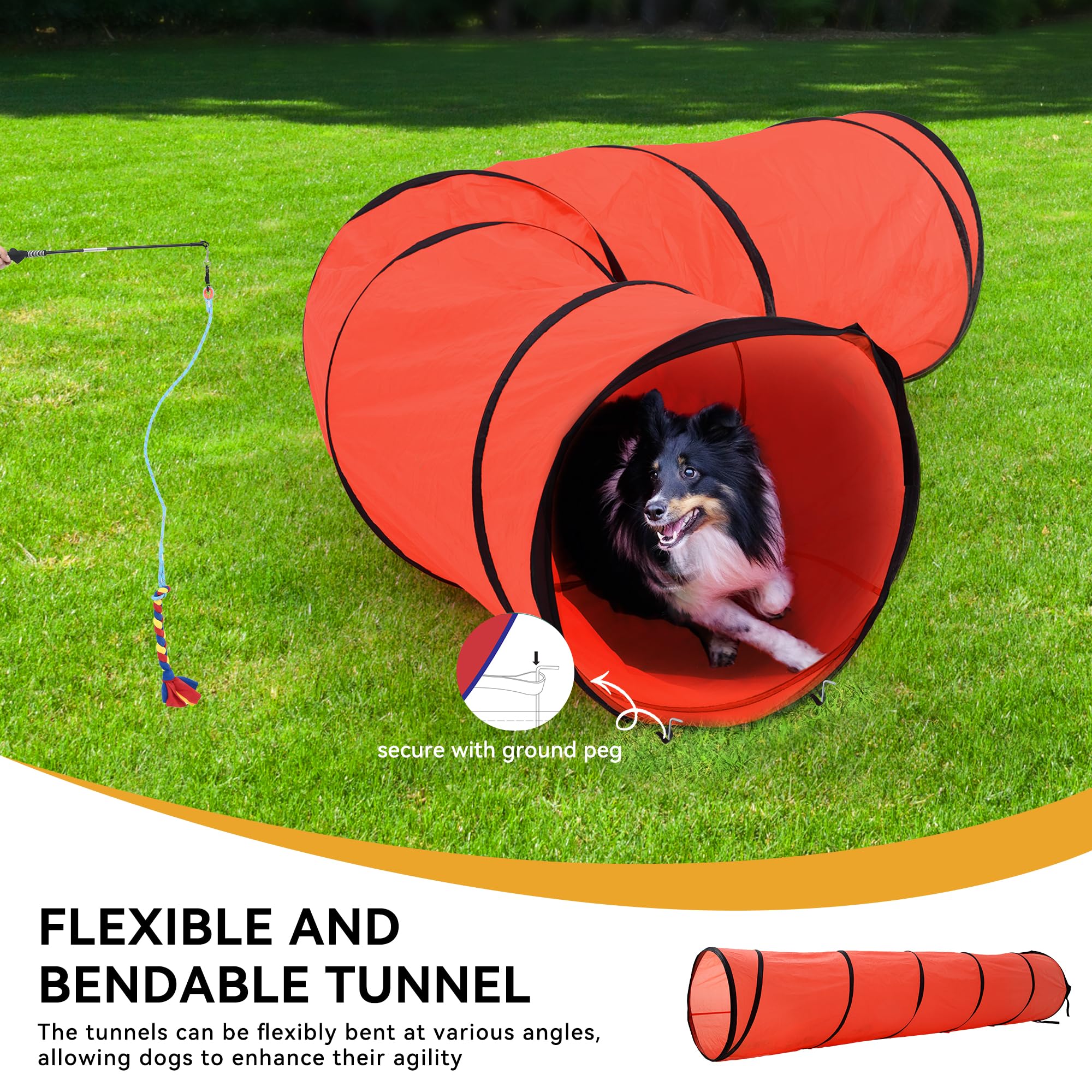 Yitahome Dog Agility Kit: Includes Flirt Pole Accessorie, 2 Hurdles, 3 Frisbees, 6 Weaving Poles, 1 Agility Tunnel, Pause Box, F