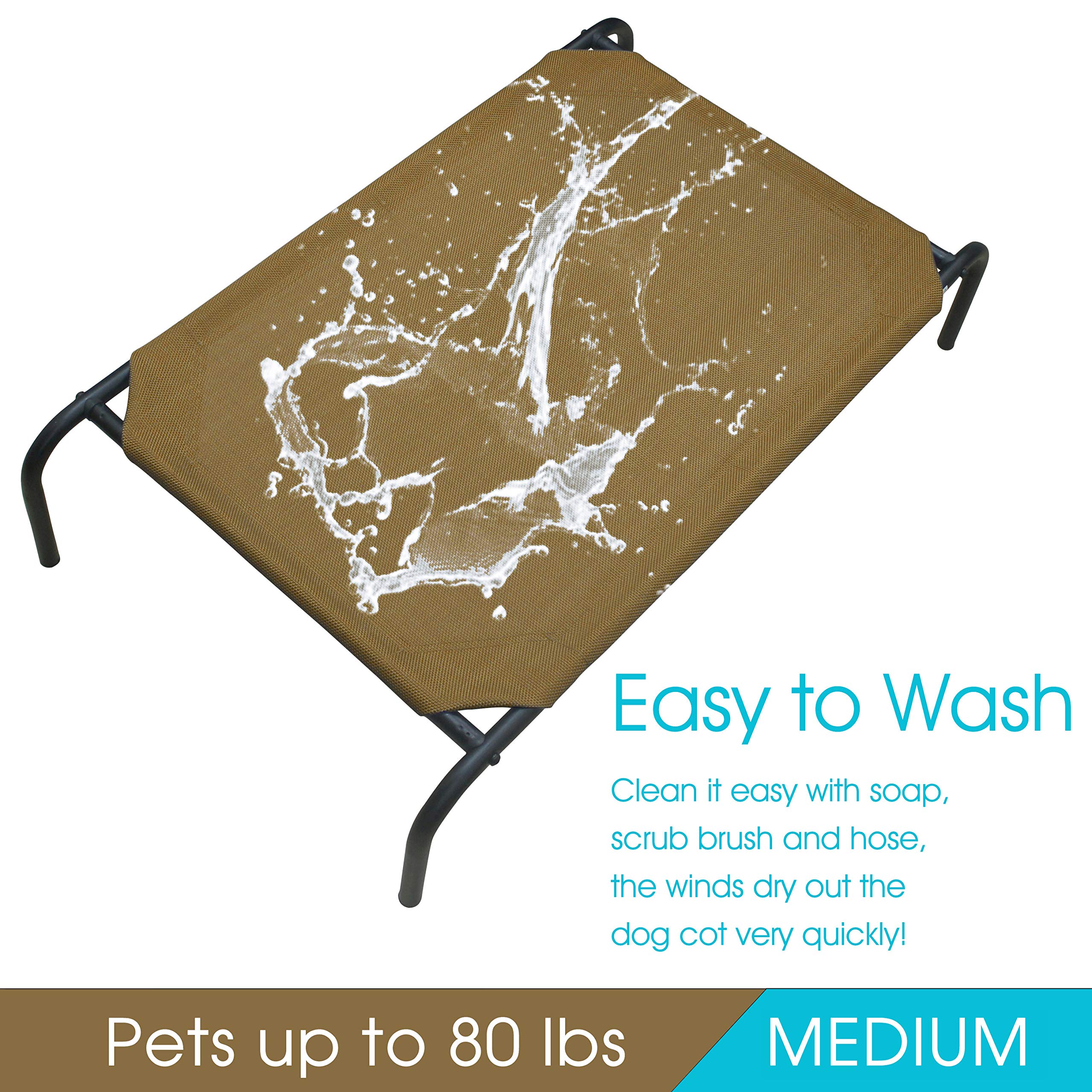 Phyex Heavy Duty Steel-Framed Portable Elevated Pet Bed, Elevated Cooling Pet Cot, 43.5' L X 25.5' W X 7.8' H(M, Brown)