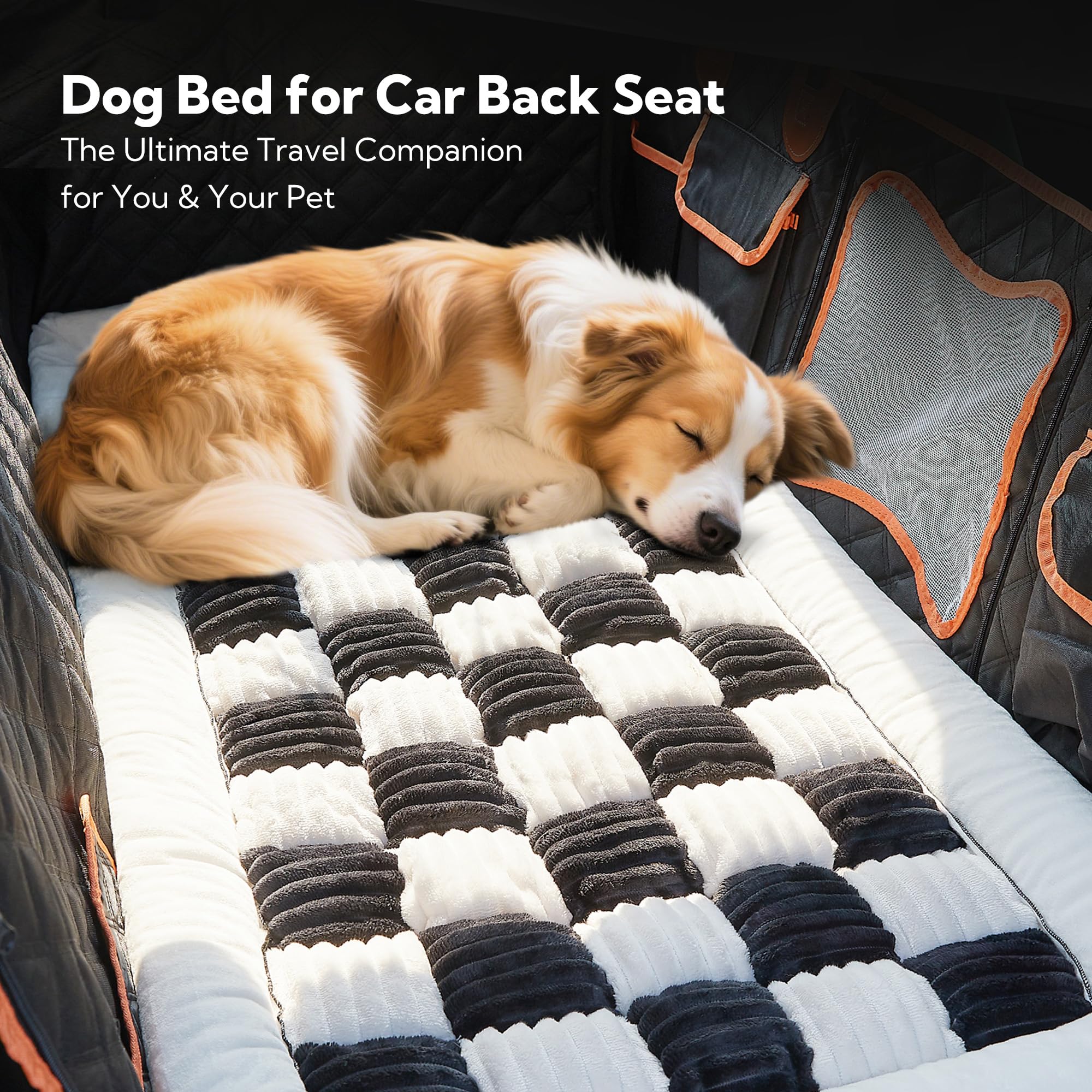 Backseat Pet Bed Mat,Dog Bed for Car,Fuzzy Dog Seat Cover for Car Back Seat, Non-Slip Travel Pet Mat, Fit for Backseat Extenders