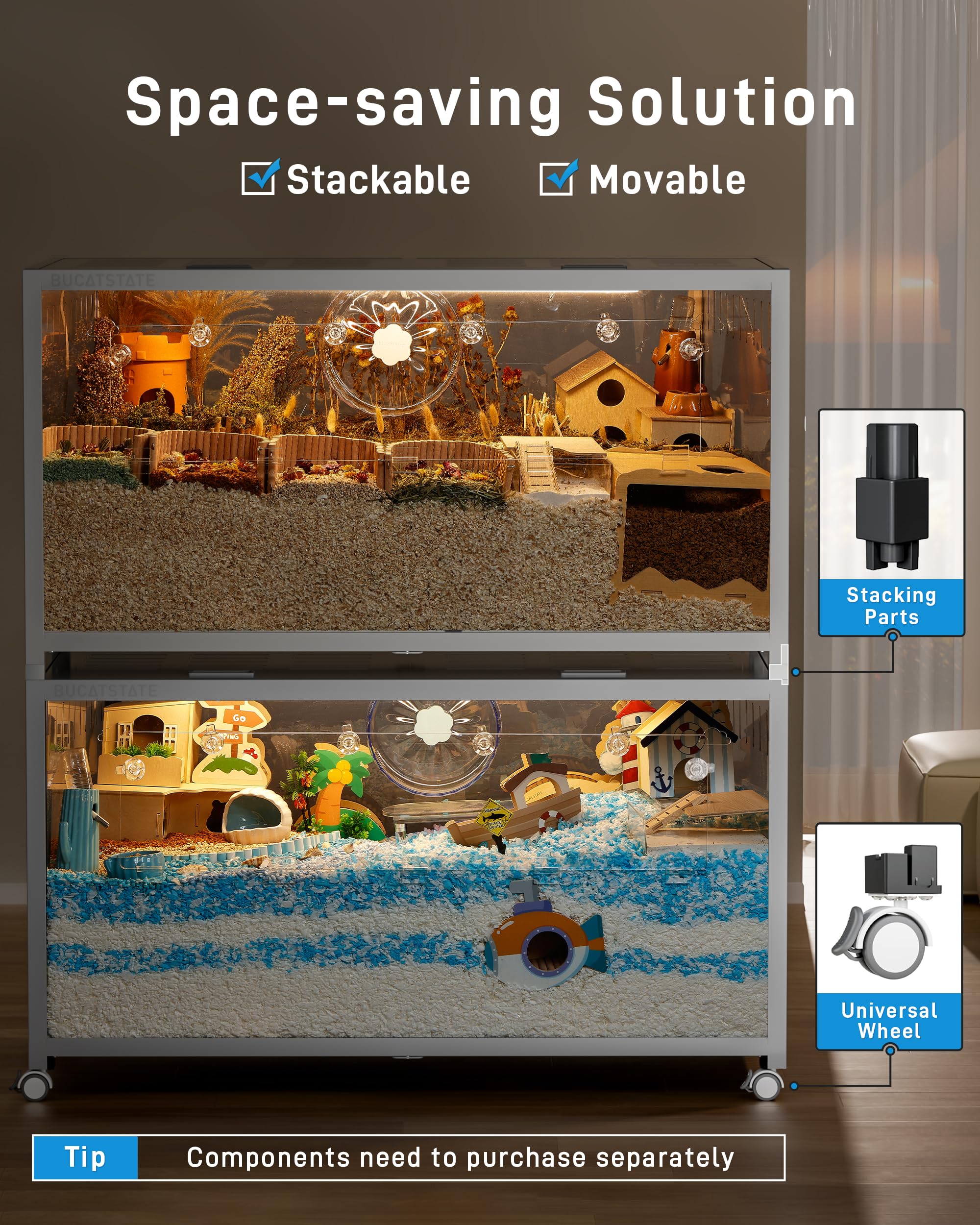 Bucatstate Hamster Cage 3.0: Metal Large Rat Cage Stackable With Top Access Easy Assemble 47L X 23.6W X 25.5H Inches Dwarf Syria