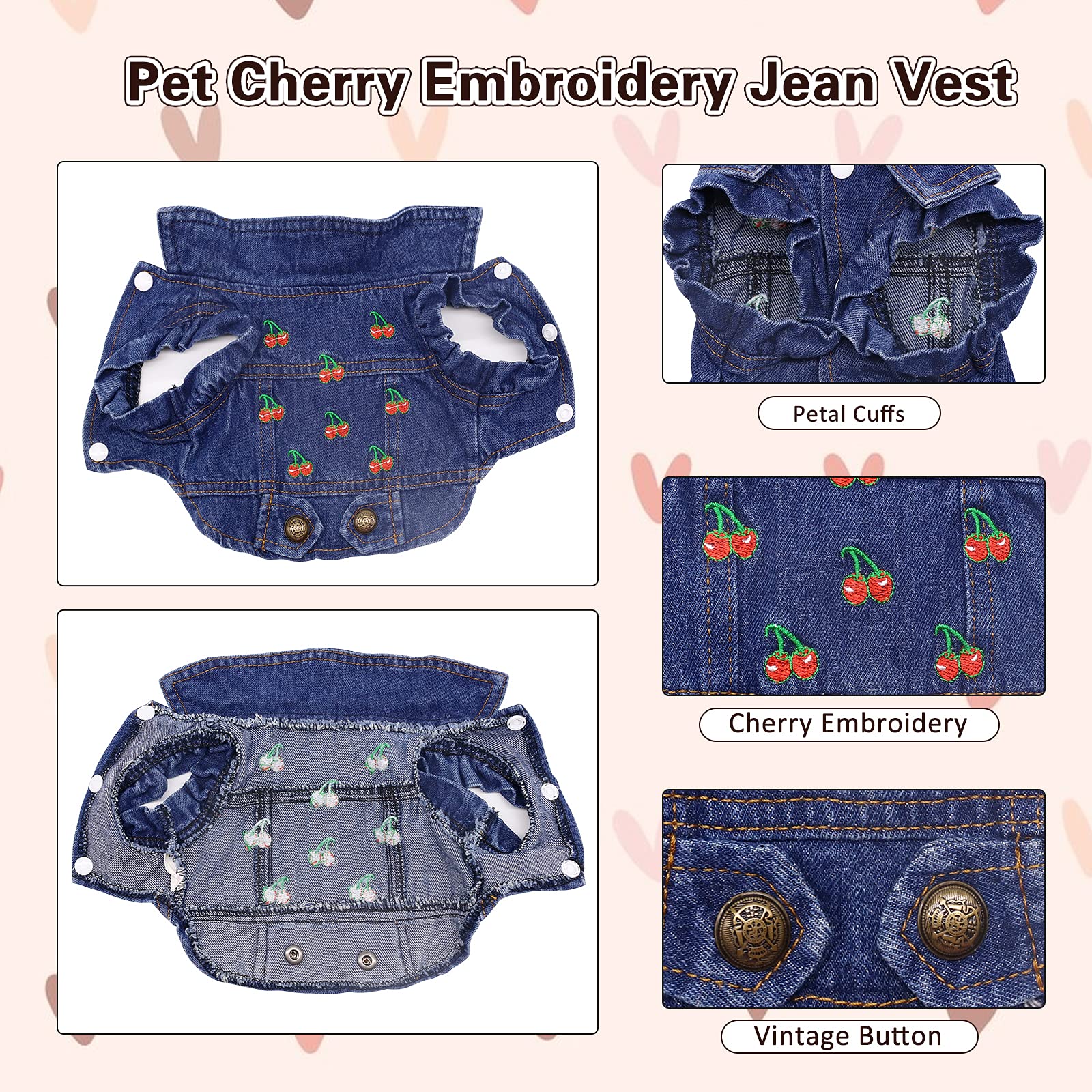Sild Pet Clothes Dog Jeans Jacket Cool Blue Denim Coat Small Medium Dogs Lapel Vests Classic Puppy Hoodies (Xl, Cherry)