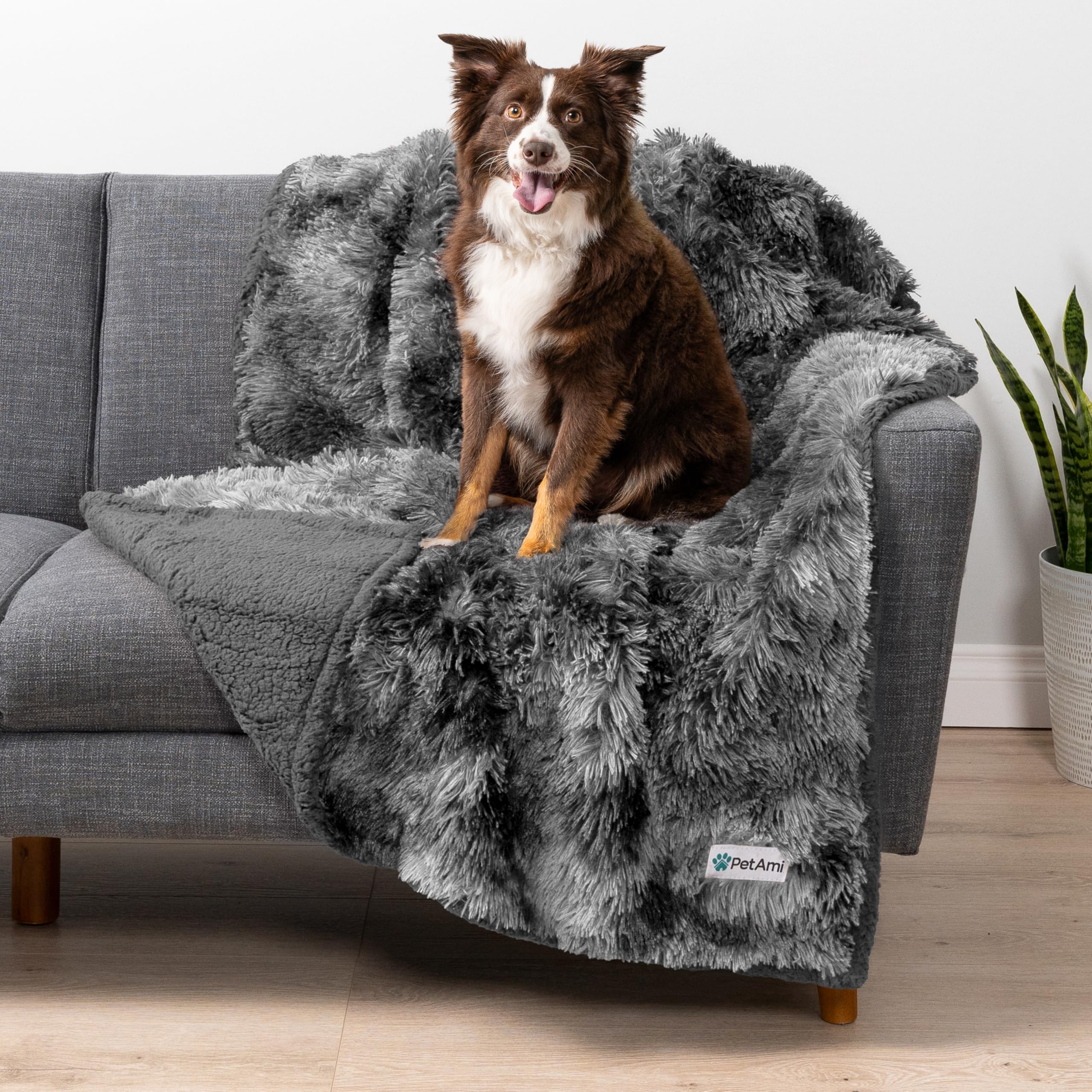 PetAmi Waterproof Dog Blanket for Medium Large Dogs, Calming Fleece Cat Blanket, Couch Protector Washable Sherpa Faux Fur Pet Th