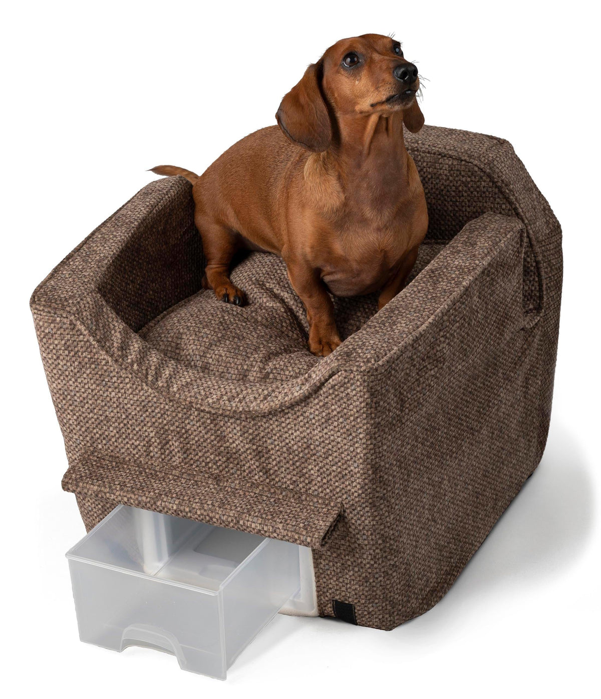 Snoozer Dog Car Seat With Storage Tray: Lookout Ii Car Seat For Small Dogs 0-15 Lbs, Size: Small, Fabric: Merlin Camel, Pet Car Seat To Alleviate Car Sickness For Dogs, Removable Washable Cover