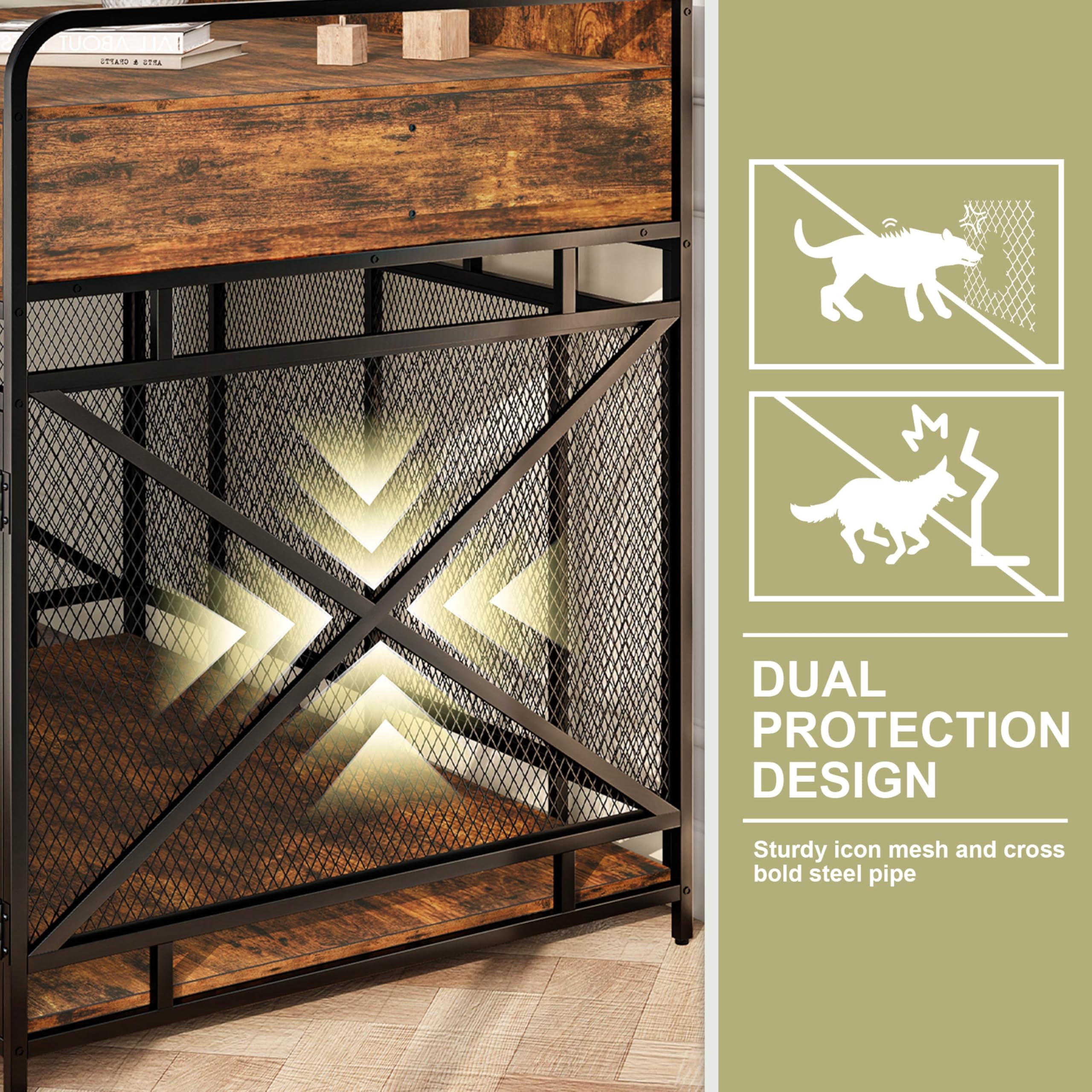 Dog Crate Furniture, 48 Inch Large Dog Kennel End Table with 3 Drawers, Heavy Duty Dog Crate for Large Dogs, Wooden Decorative X