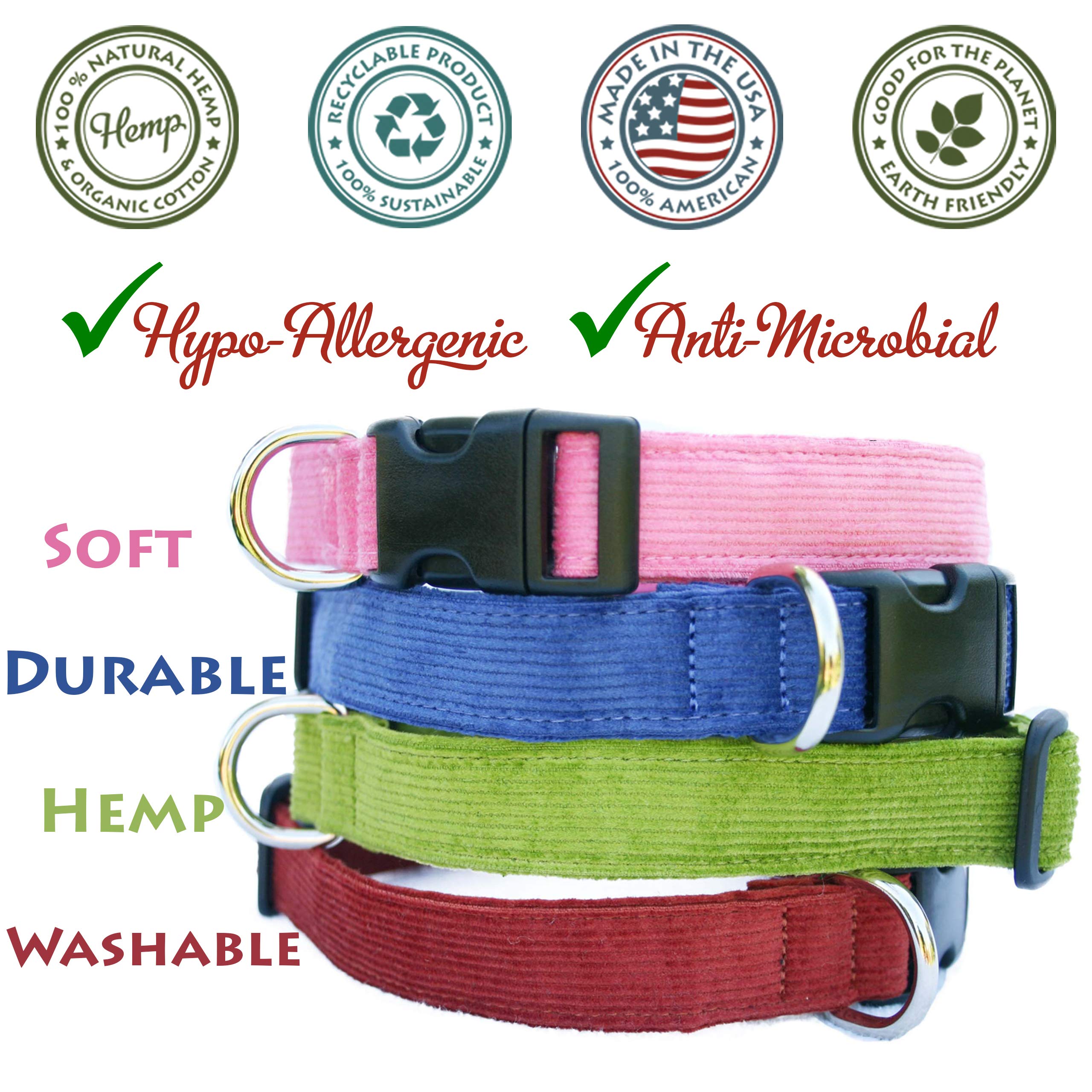 Hemp Corduroy Dog Collar - No Pattern (1' Extra Large, Red)