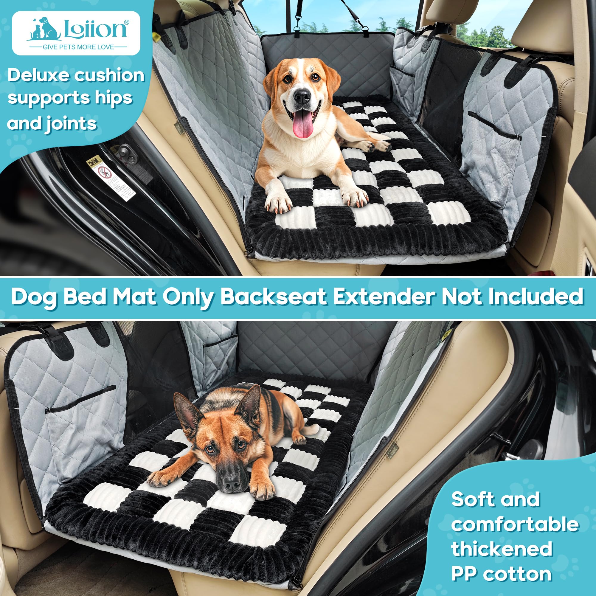 Loiion Dog Car Bed Mat, Non-Slip Backseat Extender Pet Blanket, Plaid Dog Bed for SUVs, Sedans & Trucks, Chew-Resistant Travel P