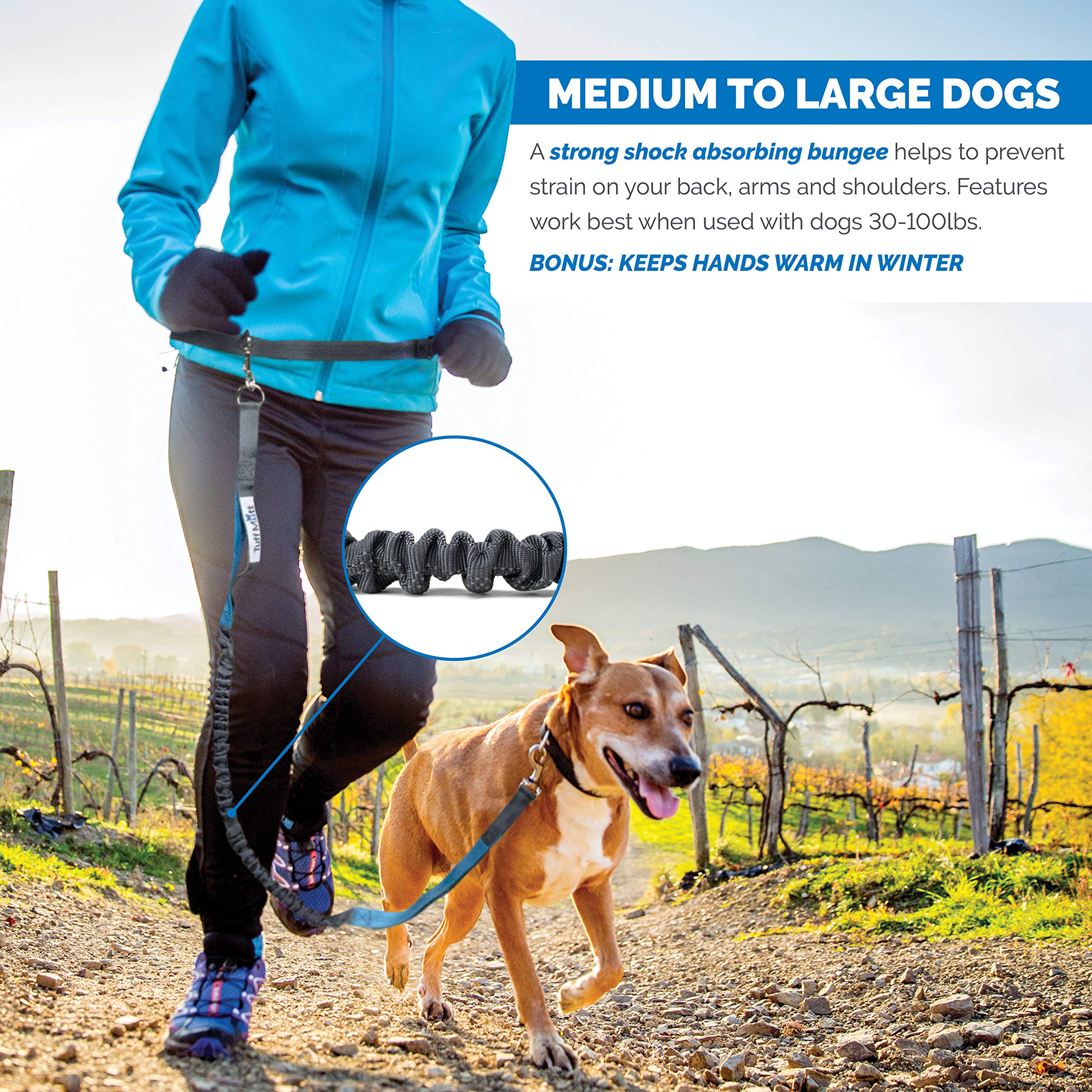 Tuff Mutt Hands Free Dog Leash, A Dog Running Leash For Dogs That Makes A Great Waist Leash For Dog Walking, Double Handle Bunge