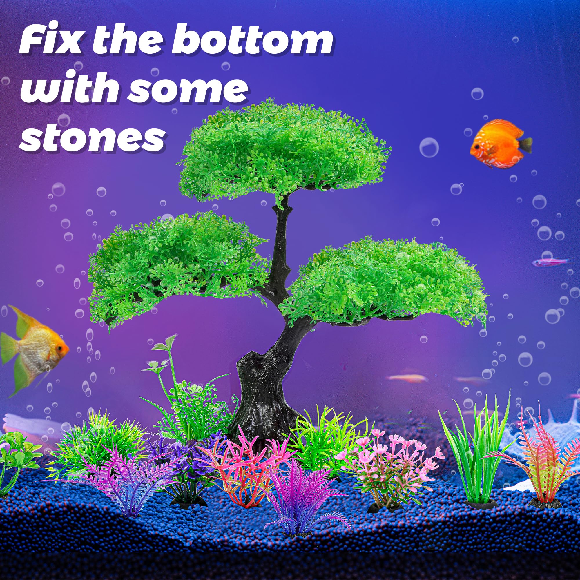 Ameliade Aquarium Artificial Plastic Plants Decoration, Green Tree & Grass Aquarium Decor, Goldfish Tank Decorations Set, Betta