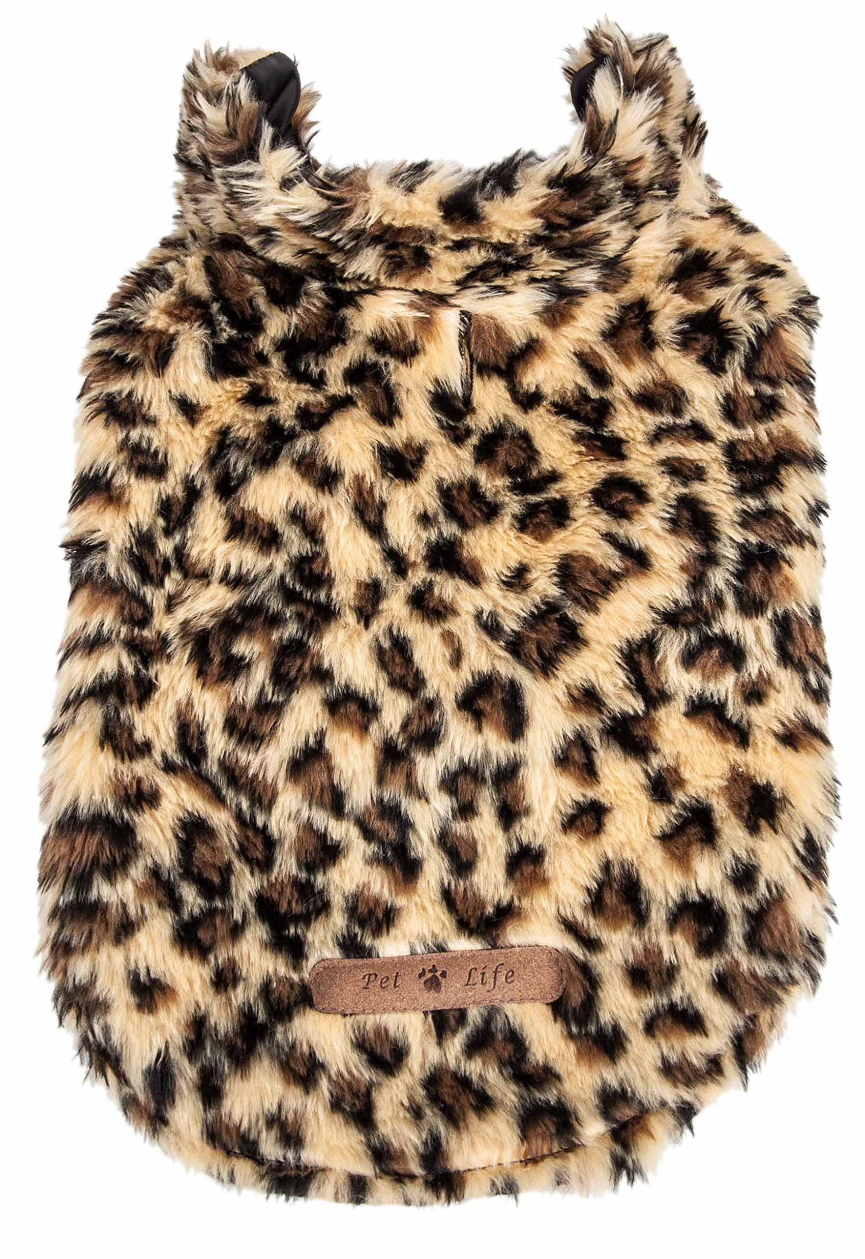 Pet Life ® Luxe 'Poocheetah' Ravishing Cheetah Patterned Mink Fur Dog Coat - Dog Jacket With Easy Hook-And-Loop Belly Enclosures - Winter Dog Coat For Small Medium Large Dog Clothes