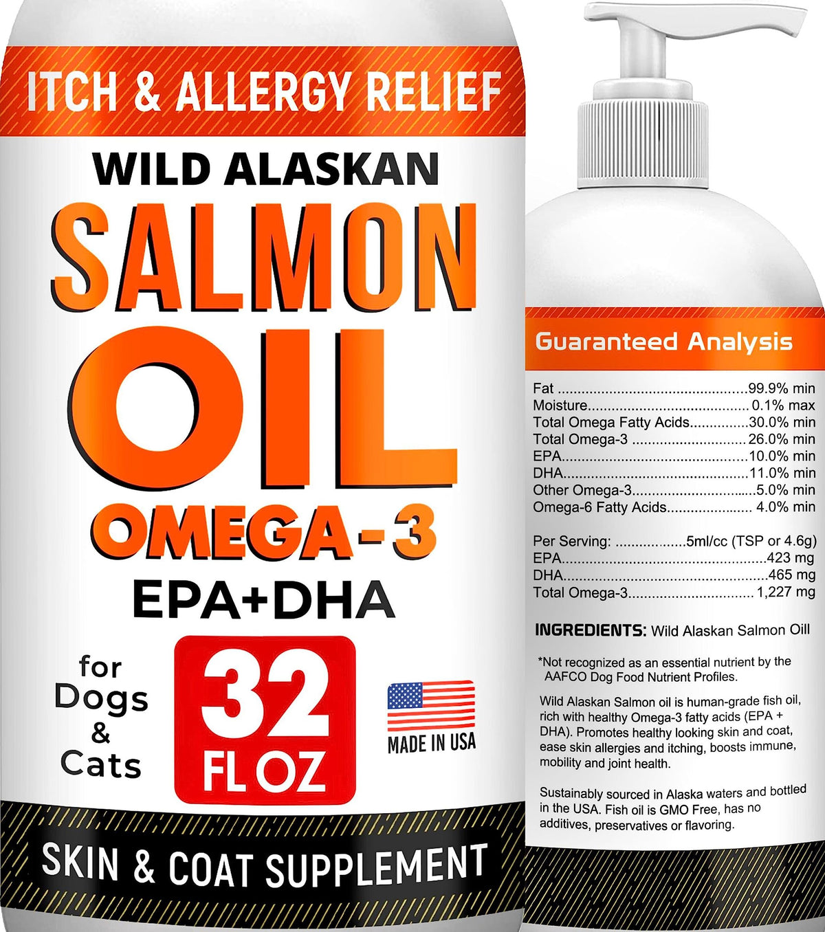 Strellalab 32 Oz Salmon Oil For Dogs - Omega 3 Fish Oil For Dogs & Cats, Itch & Allergy Relief, Wild Alaskan Salmon Oil Dogs Skin & Coat, Dog Fish Oil Liquid, Shedding Supplement Epa & Dha Fatty Acids