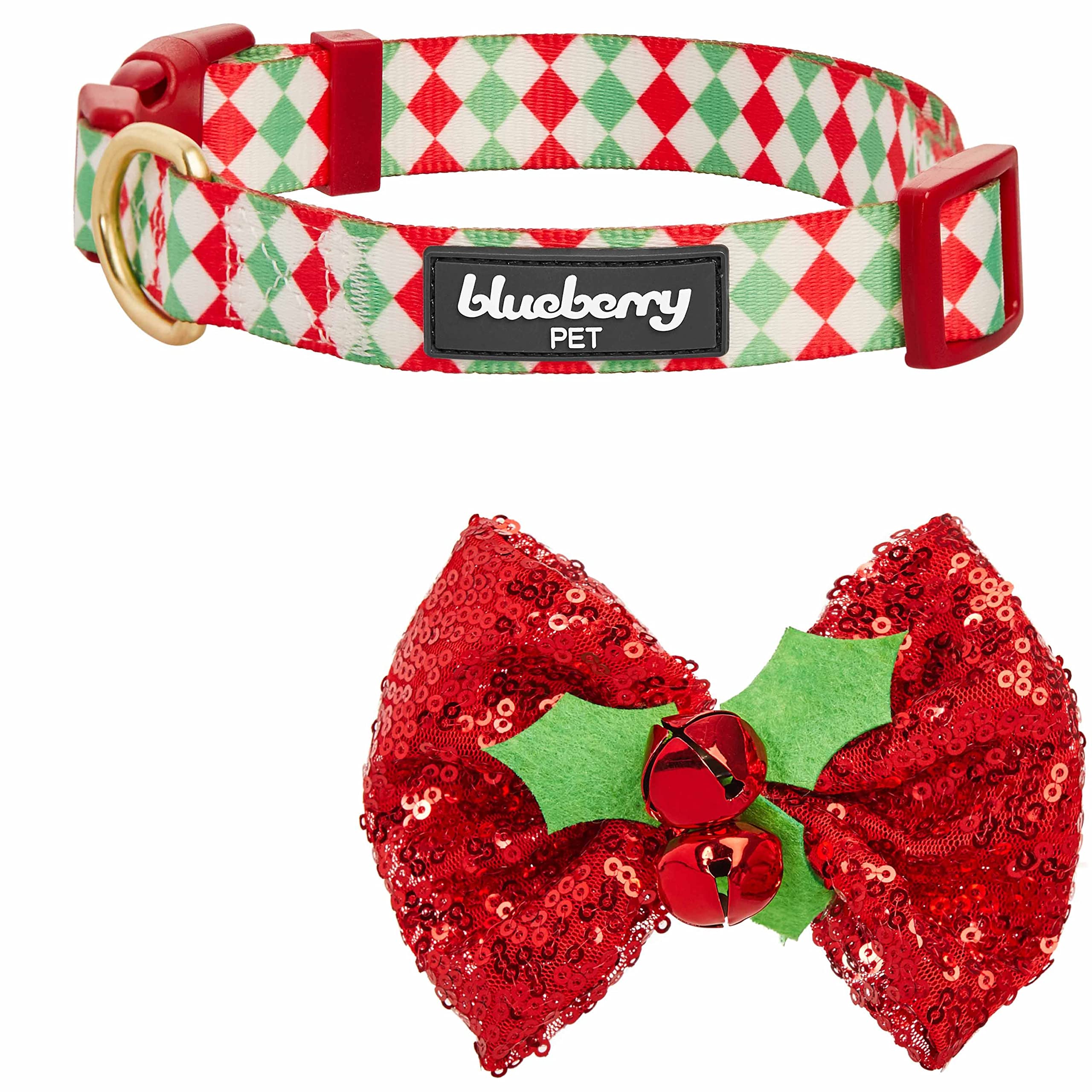 Blueberry Pet Dog Collar, Holiday Dog Collars, Christmas Collar, Small Christmas Dog Collars For Small Dogs, 12''-16'' Neck, Adj