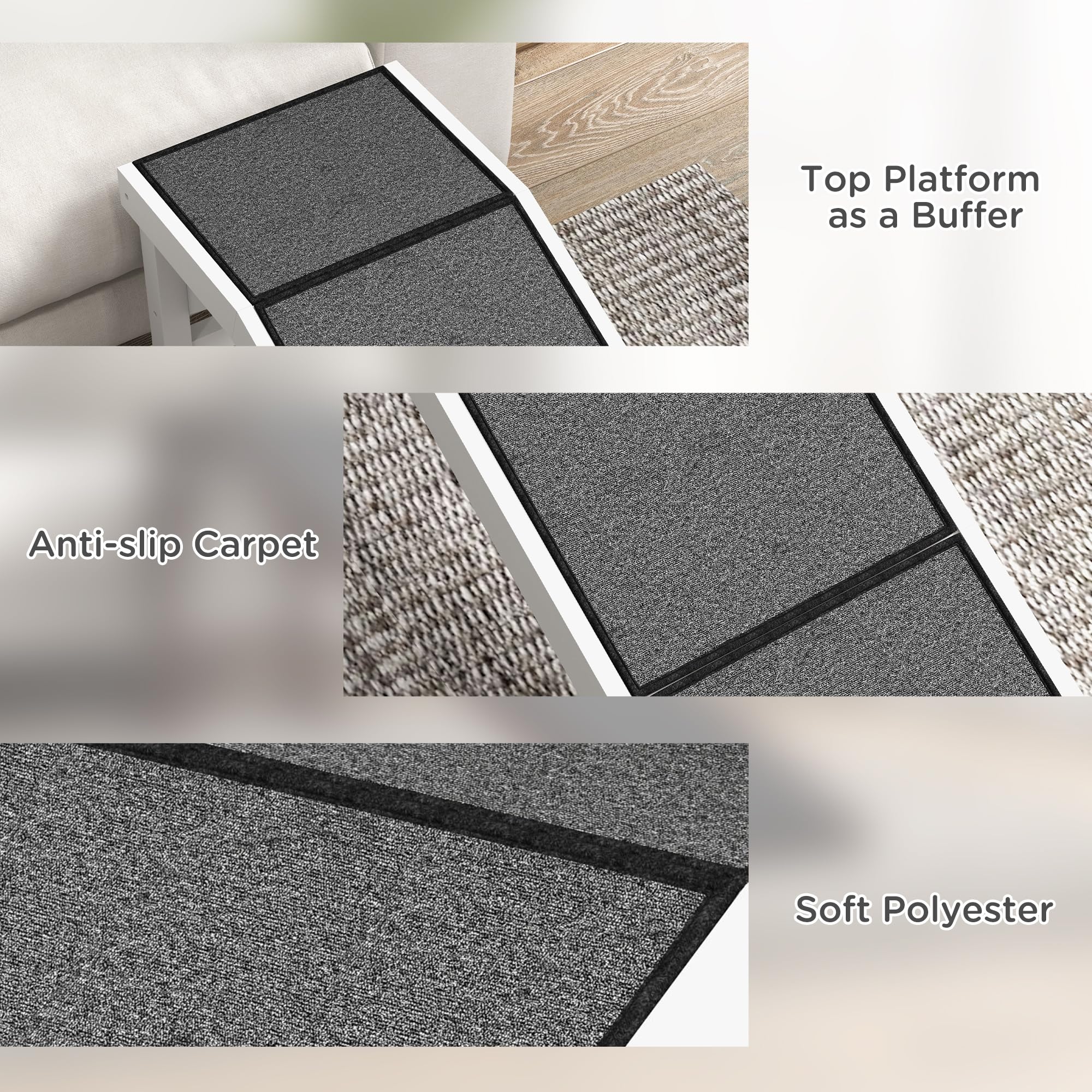 Pawhut Dog Ramp For Bed, Pet Ramp For Dogs With Non-Slip Carpet And Top Platform, 60'' X 16'' X 20'', White