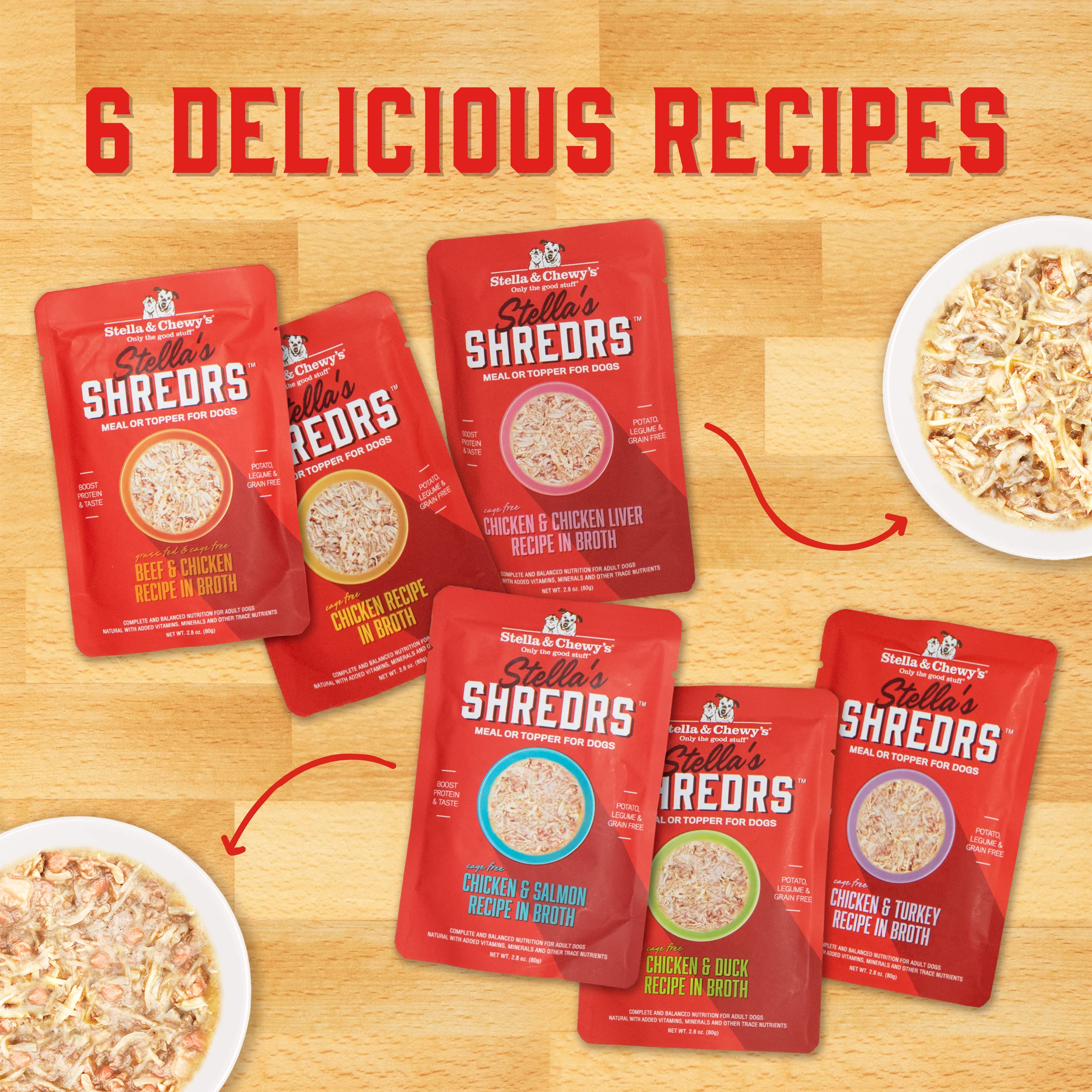 Stella & Chewys Cage Free Chicken & Salmon Shredrs - Premium Dog Food Pouches - Perfect For Picky Eaters- 24 Pack, 2.8oz Each